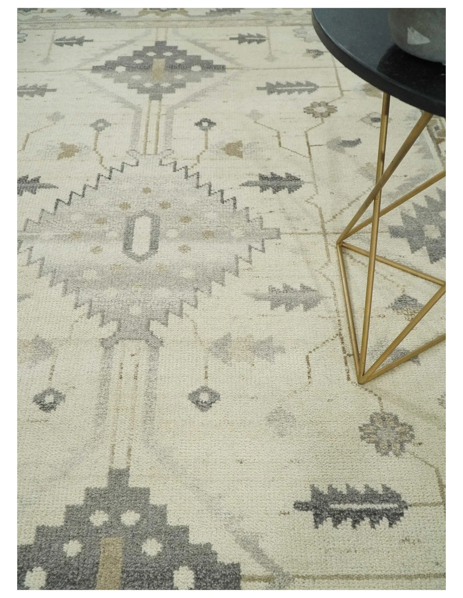 Custom Made Hand Knotted Ivory and Charcoal Traditional Tribal Natural Wool Area Rug, Kids, Living Room and Bedroom Rug - Image 2