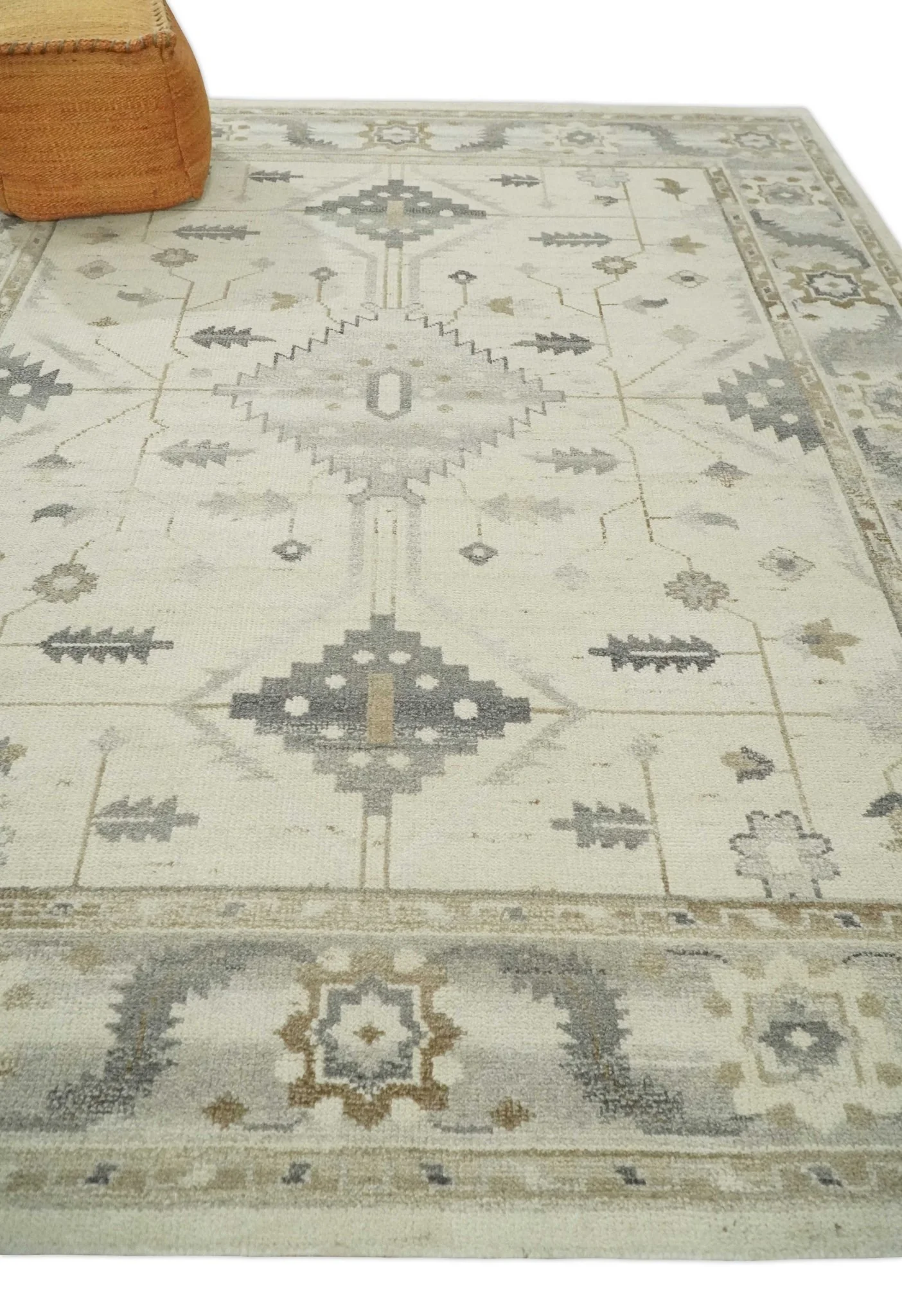 Custom Made Hand Knotted Ivory and Charcoal Traditional Tribal Natural Wool Area Rug, Kids, Living Room and Bedroom Rug - Image 3