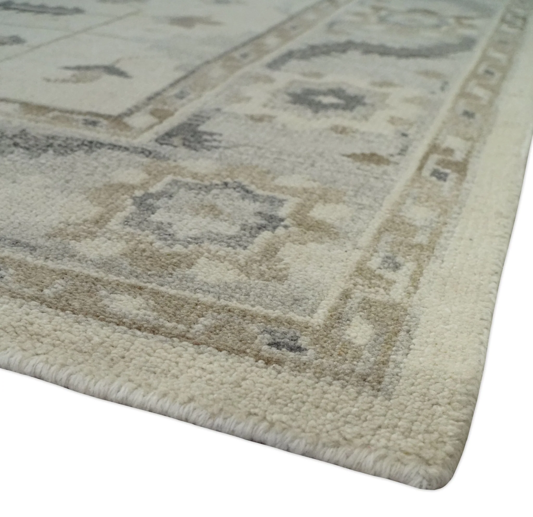 Custom Made Hand Knotted Ivory and Charcoal Traditional Tribal Natural Wool Area Rug, Kids, Living Room and Bedroom Rug - Image 5