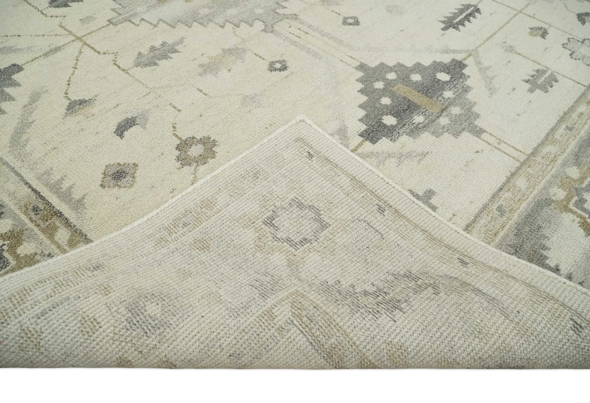 Custom Made Hand Knotted Ivory and Charcoal Traditional Tribal Natural Wool Area Rug, Kids, Living Room and Bedroom Rug - Image 7