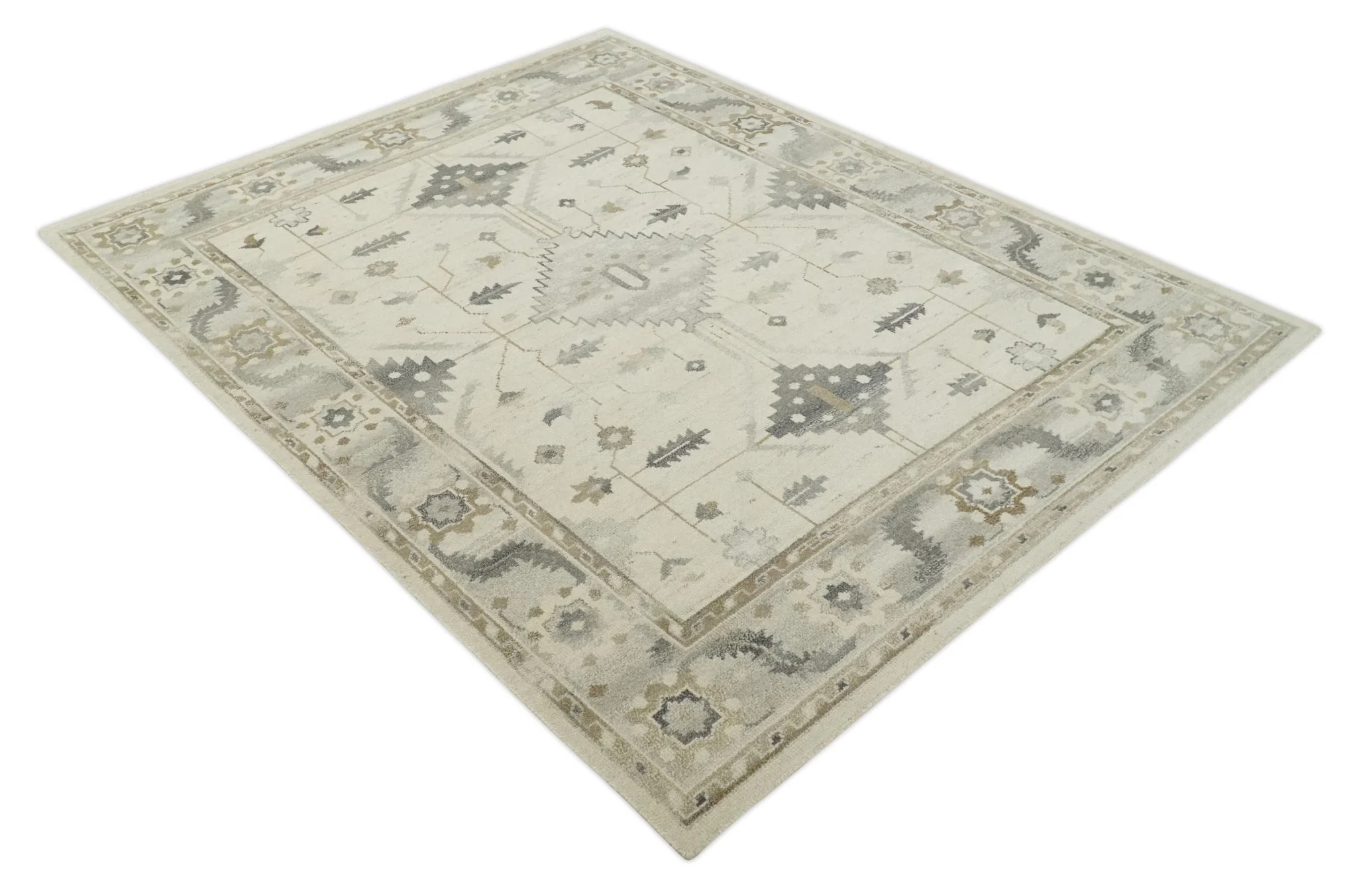 Custom Made Hand Knotted Ivory and Charcoal Traditional Tribal Natural Wool Area Rug, Kids, Living Room and Bedroom Rug - Image 9