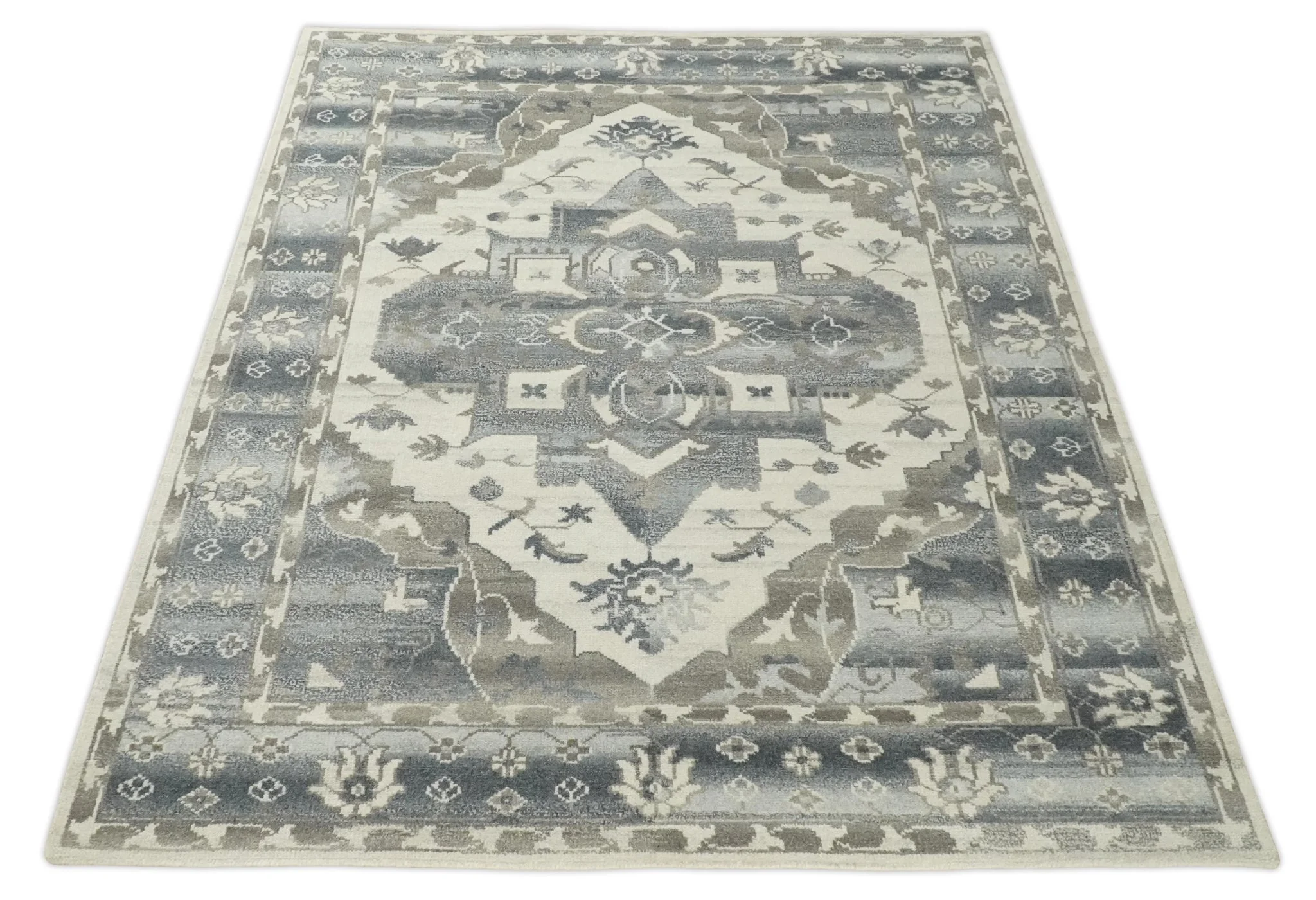 Hand Knotted Gray, Beige and Charcoal Traditional Heriz Serapi Multi size Wool Area Rug, Kids, Living Room and Bedroom Rug - Image 10