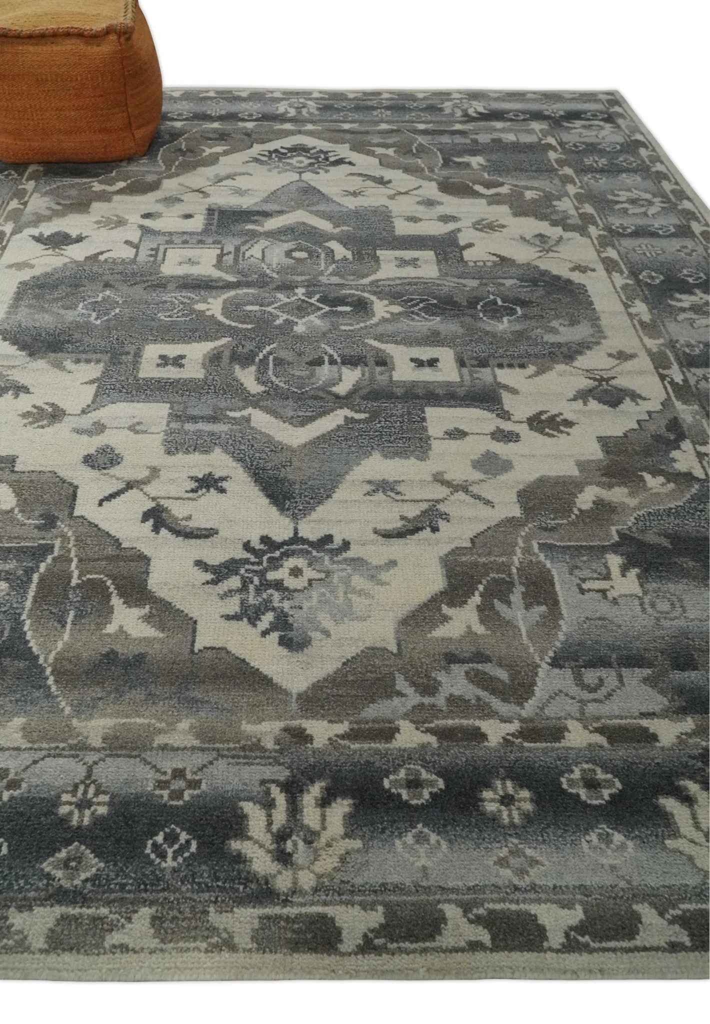 Hand Knotted Gray, Beige and Charcoal Traditional Heriz Serapi Multi size Wool Area Rug, Kids, Living Room and Bedroom Rug - Image 3