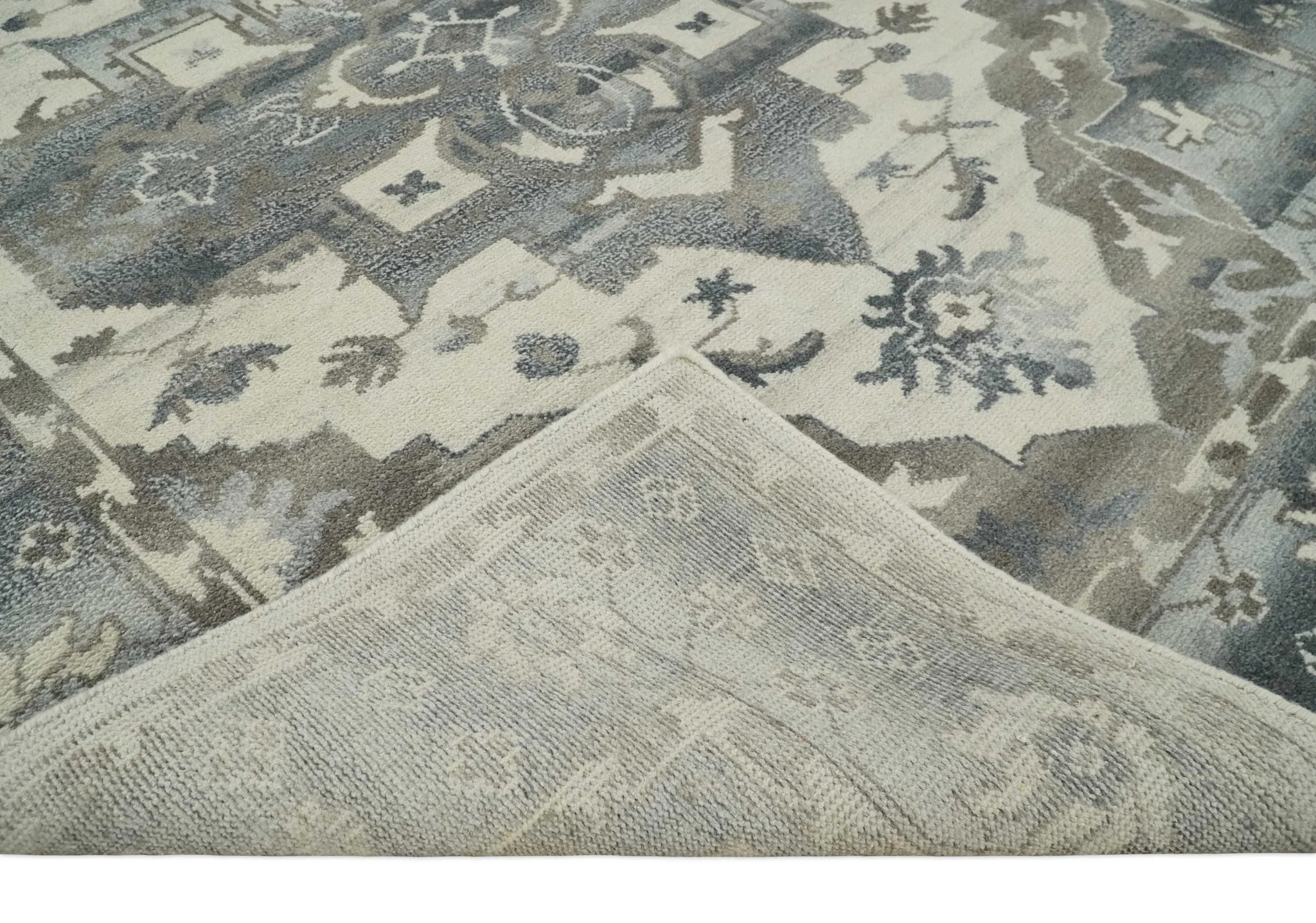 Hand Knotted Gray, Beige and Charcoal Traditional Heriz Serapi Multi size Wool Area Rug, Kids, Living Room and Bedroom Rug - Image 7