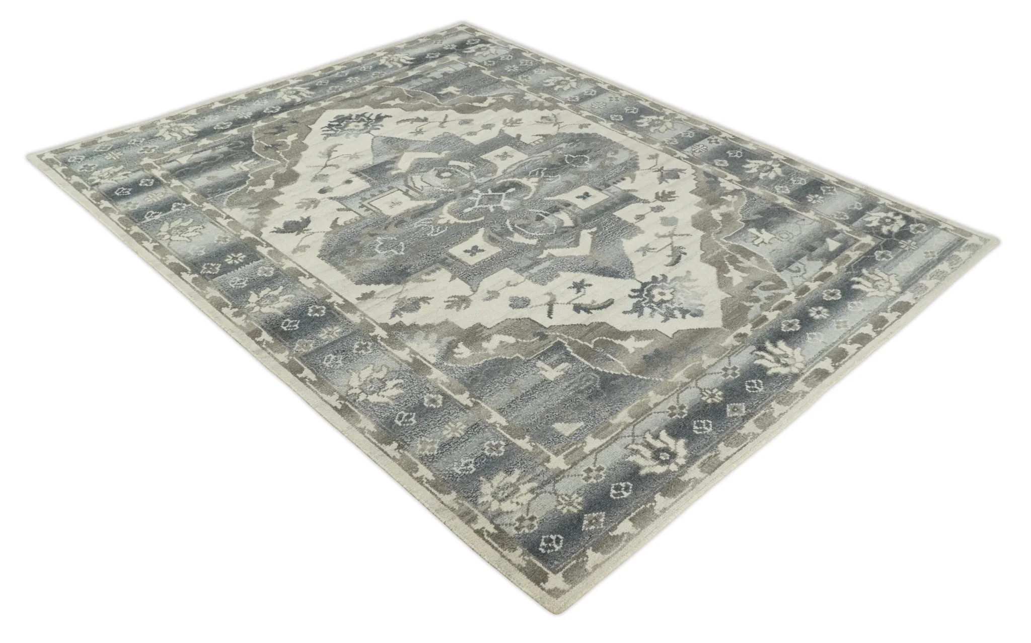 Hand Knotted Gray, Beige and Charcoal Traditional Heriz Serapi Multi size Wool Area Rug, Kids, Living Room and Bedroom Rug - Image 9