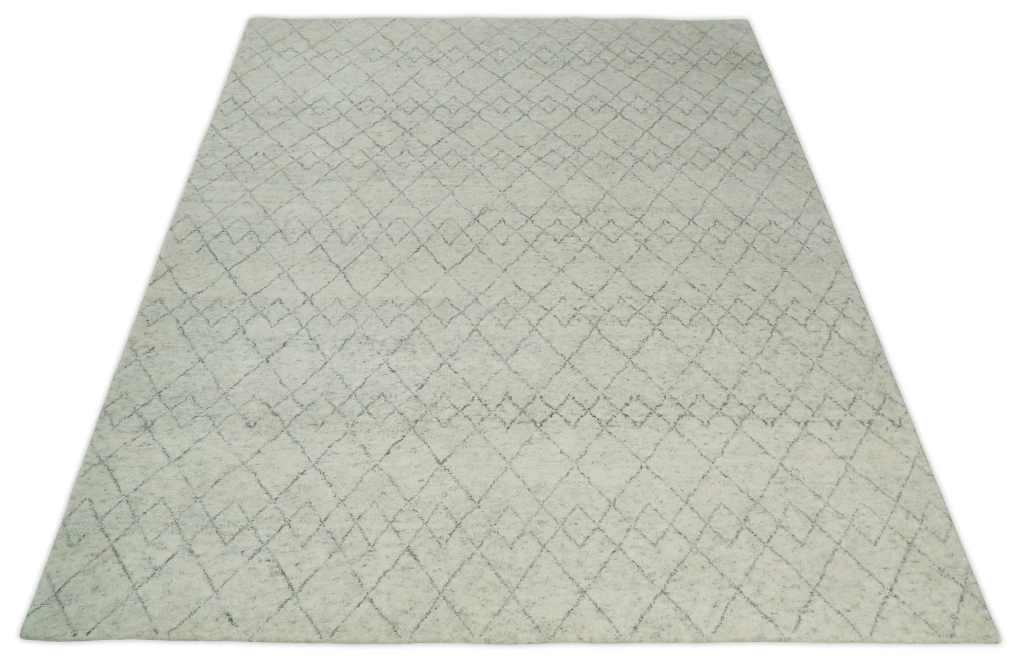 Hand Knotted Ivory and Gray 8x10 and 9x12 Trellis Moroccan Rug Made with Fine Wool | TRDCP647 - Image 12