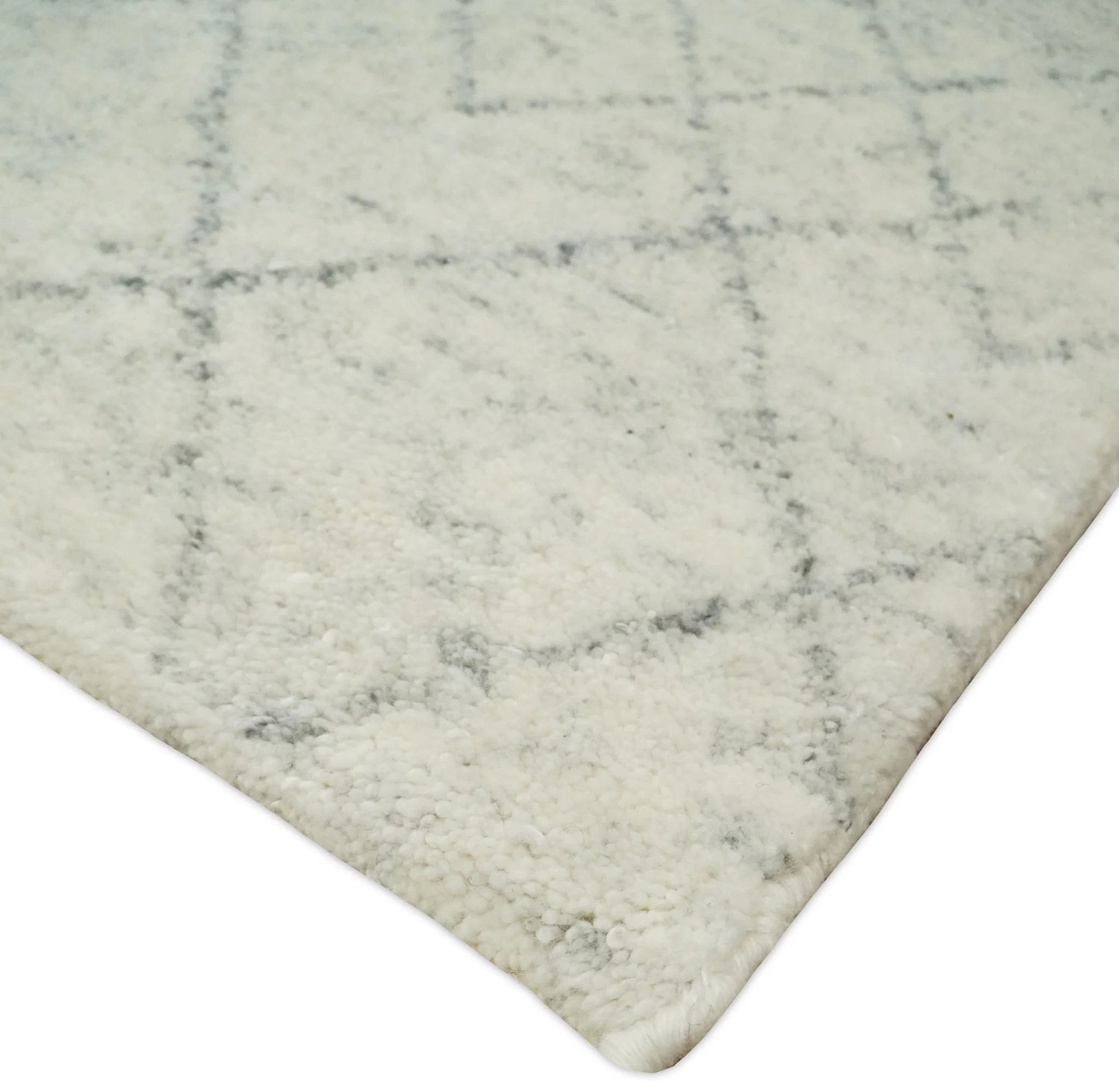 Hand Knotted Ivory and Gray 8x10 and 9x12 Trellis Moroccan Rug Made with Fine Wool | TRDCP647 - Image 5
