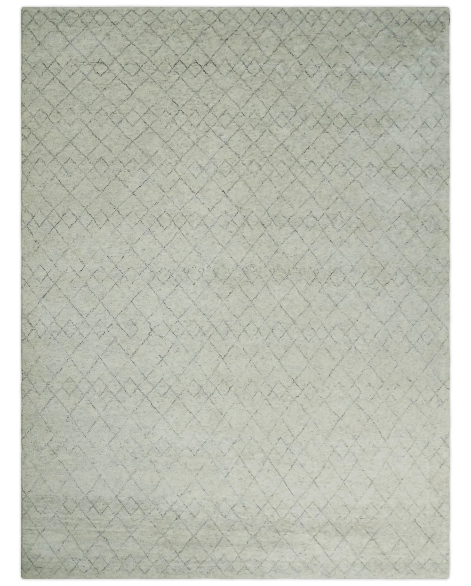 Hand Knotted Ivory and Gray 8x10 and 9x12 Trellis Moroccan Rug Made with Fine Wool | TRDCP647 - Image 6