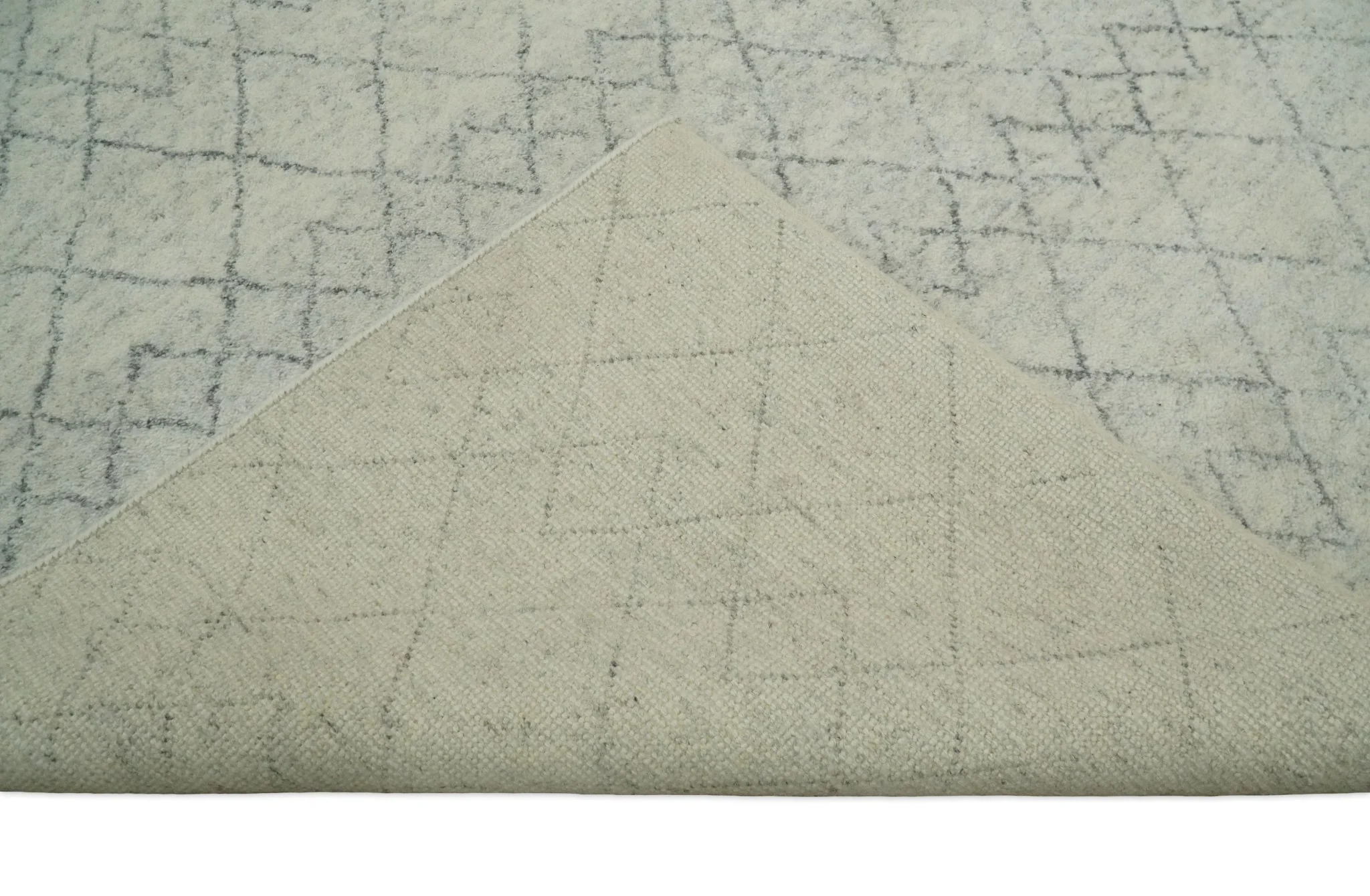 Hand Knotted Ivory and Gray 8x10 and 9x12 Trellis Moroccan Rug Made with Fine Wool | TRDCP647 - Image 9