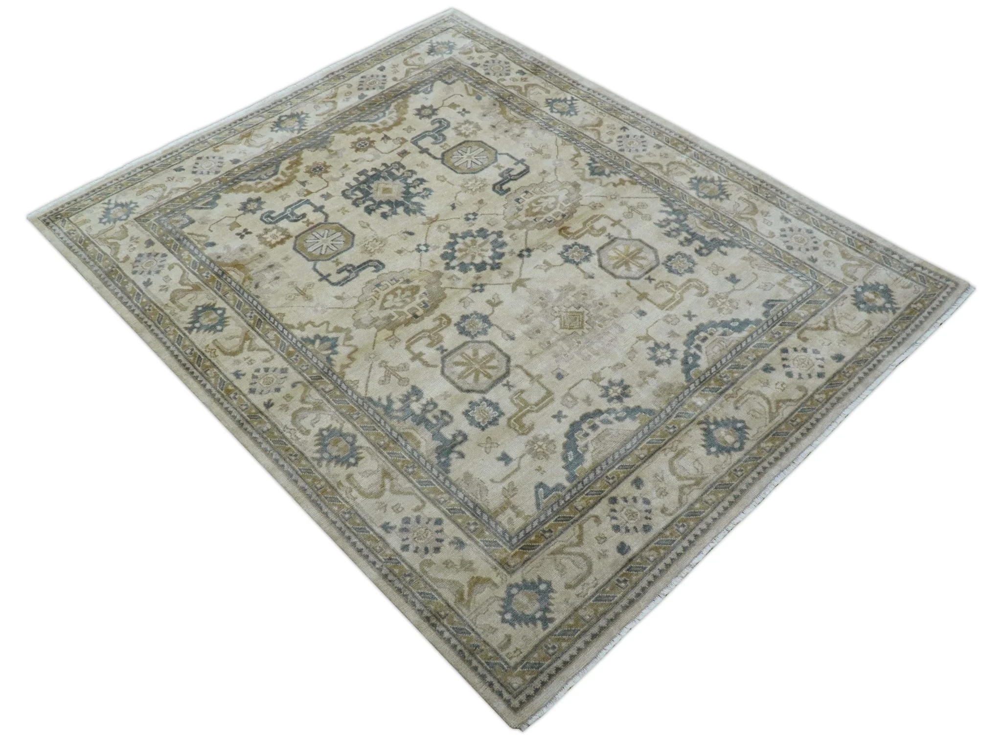Hand Knotted Ivory And Gray Traditional Oushak Design 8x10 Wool Rug - Image 10
