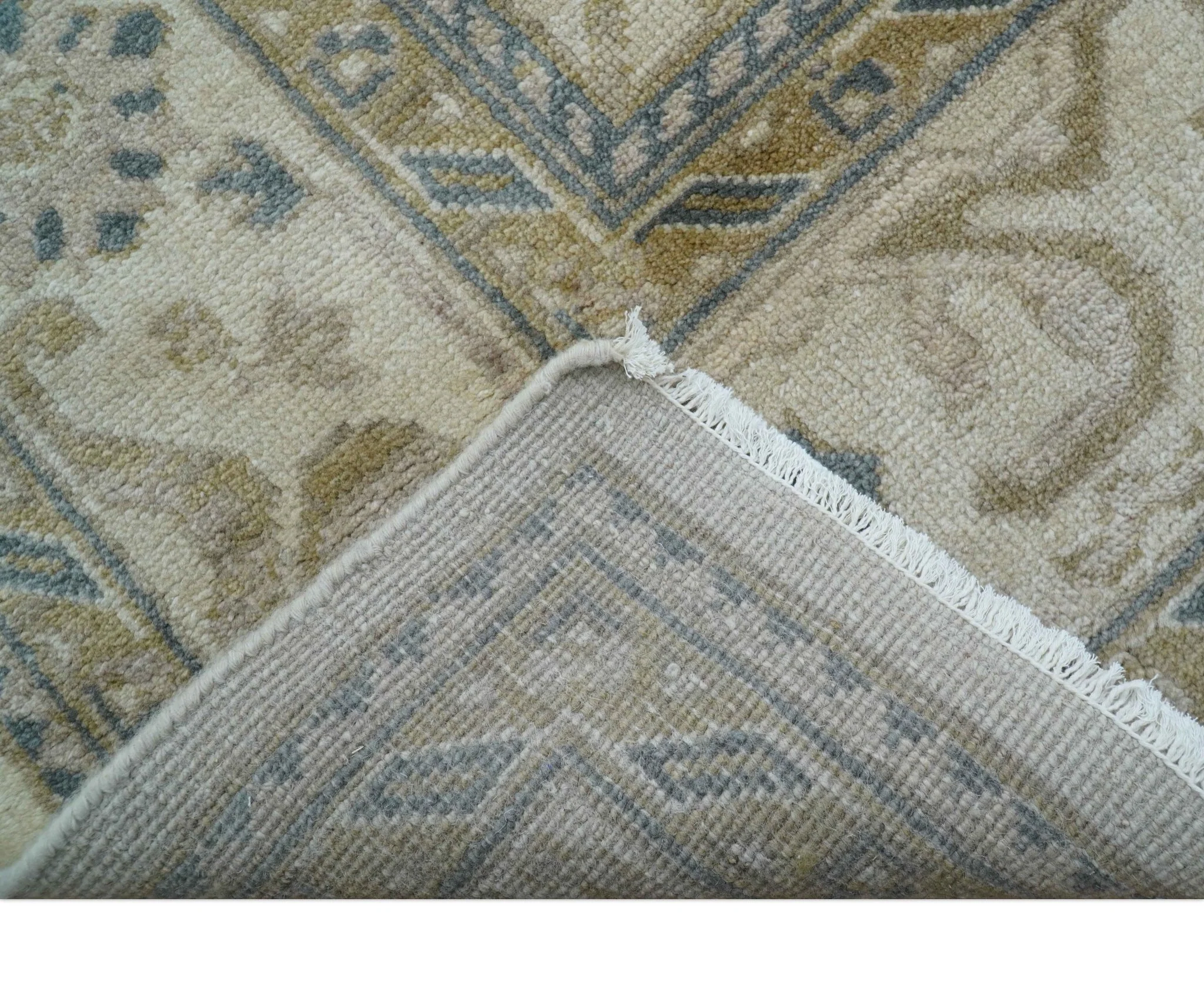 Hand Knotted Ivory And Gray Traditional Oushak Design 8x10 Wool Rug - Image 9