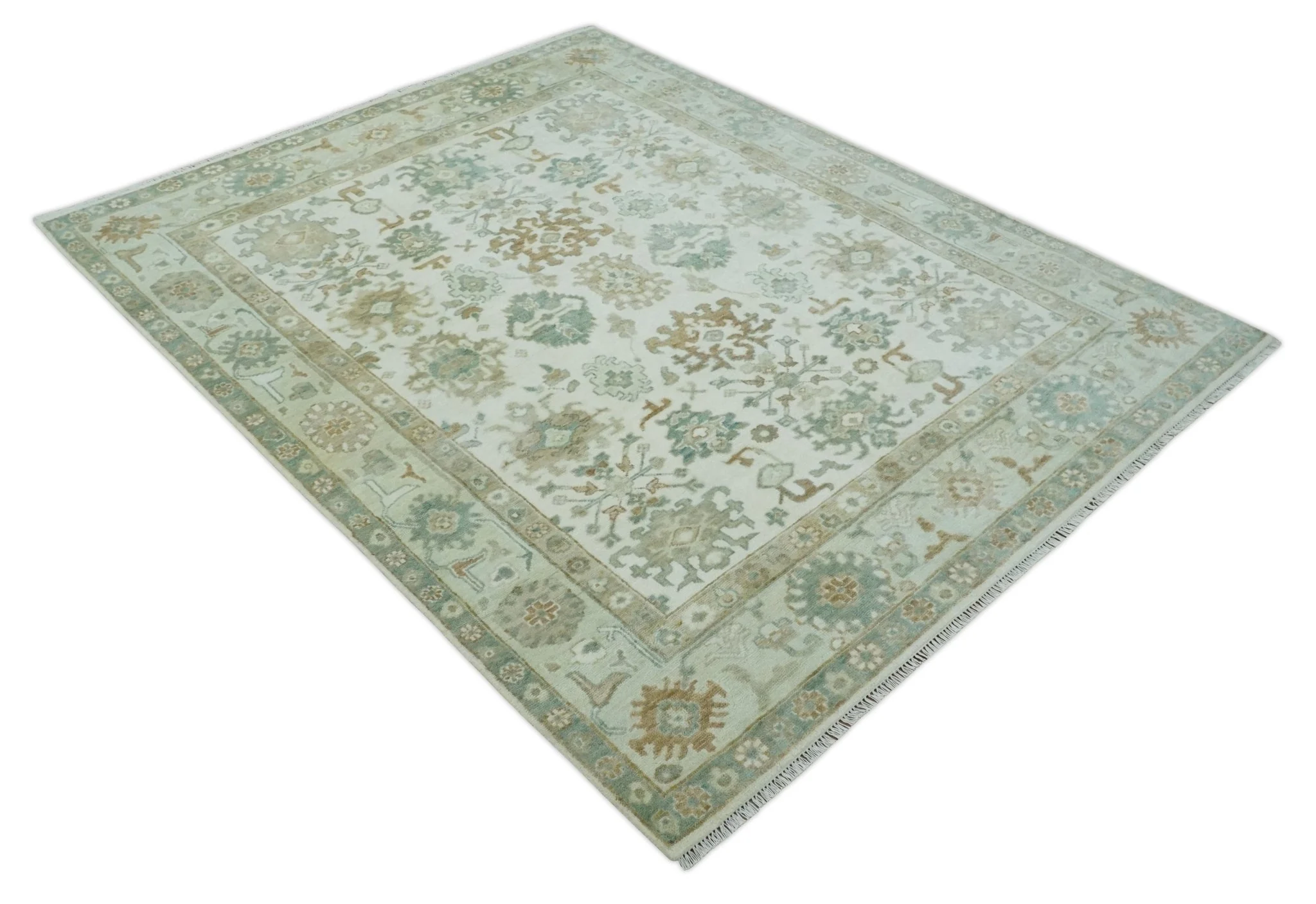 Hand Knotted Ivory and Silver 8x10 Traditional Oushak Wool Area Rug - Image 9