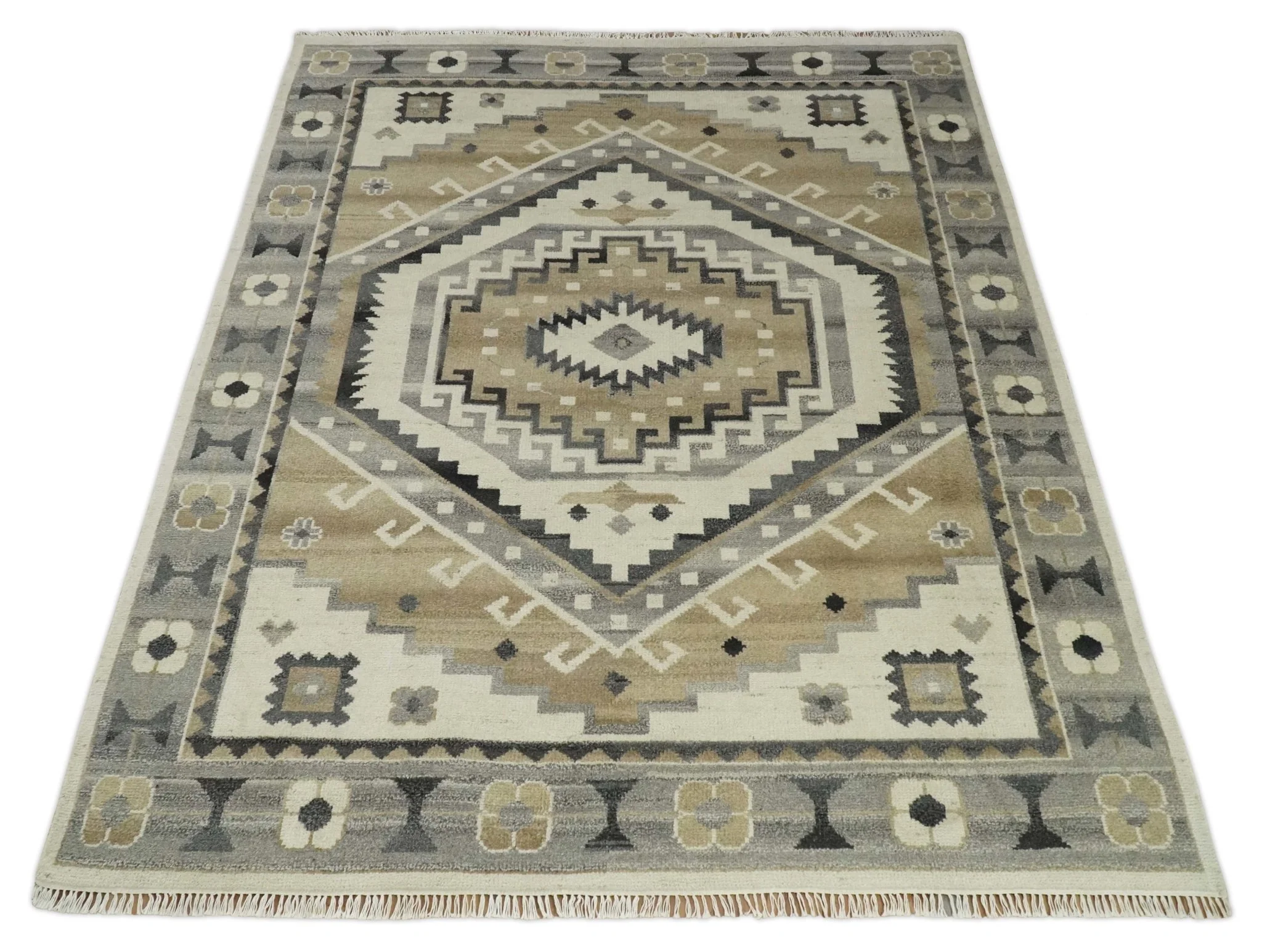 Custom Made Natural Wool Hand Knotted Ivory, Beige and Charcoal Traditional Area Rug, Kids, Living Room and Bedroom Rug - Image 10