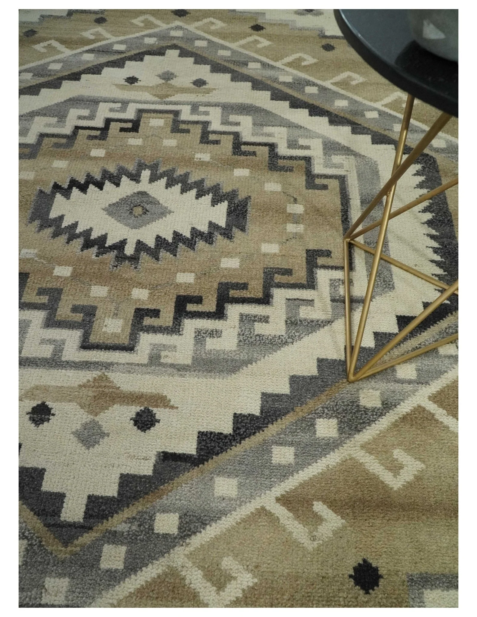 Custom Made Natural Wool Hand Knotted Ivory, Beige and Charcoal Traditional Area Rug, Kids, Living Room and Bedroom Rug - Image 2