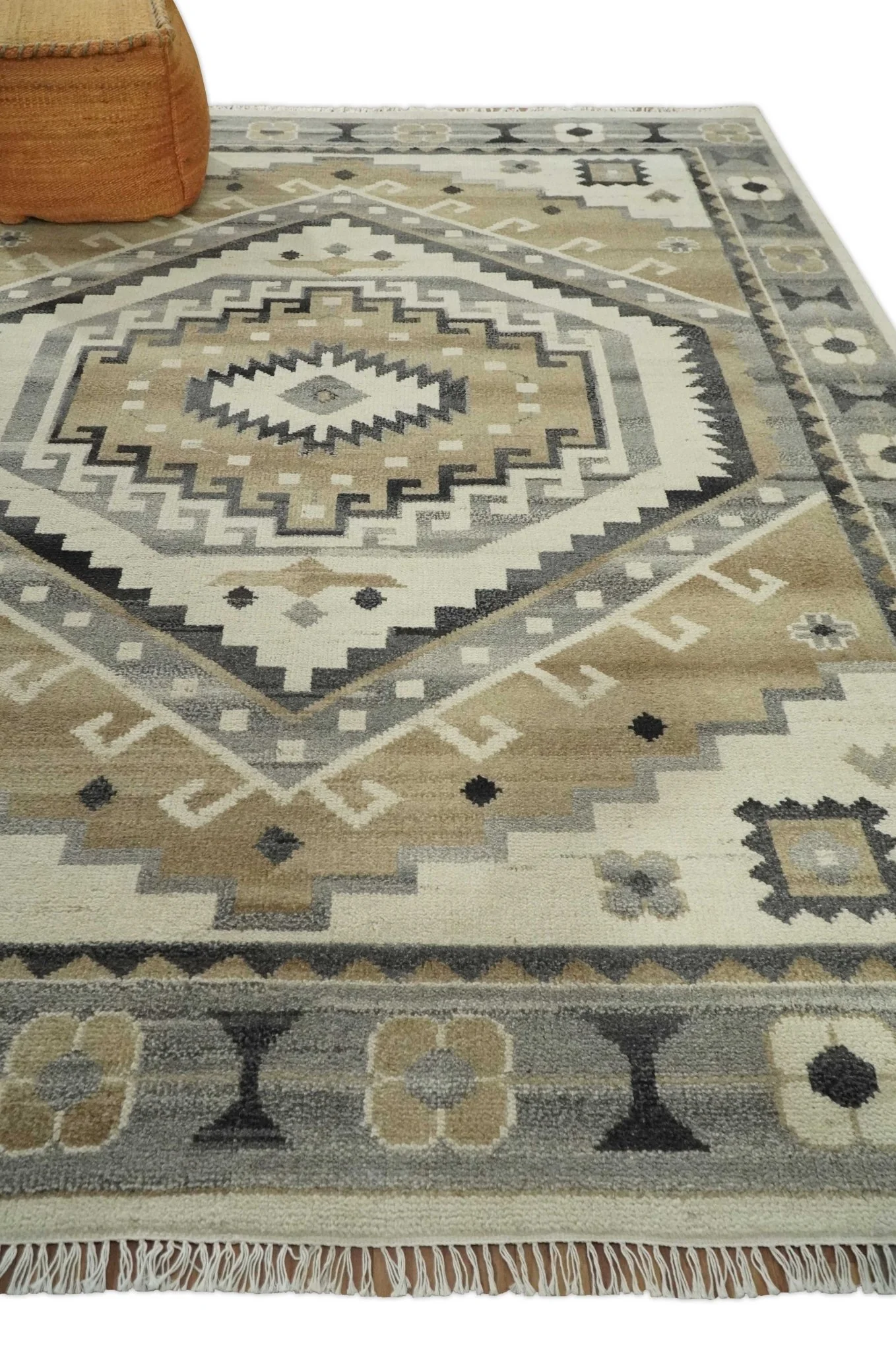 Custom Made Natural Wool Hand Knotted Ivory, Beige and Charcoal Traditional Area Rug, Kids, Living Room and Bedroom Rug - Image 3