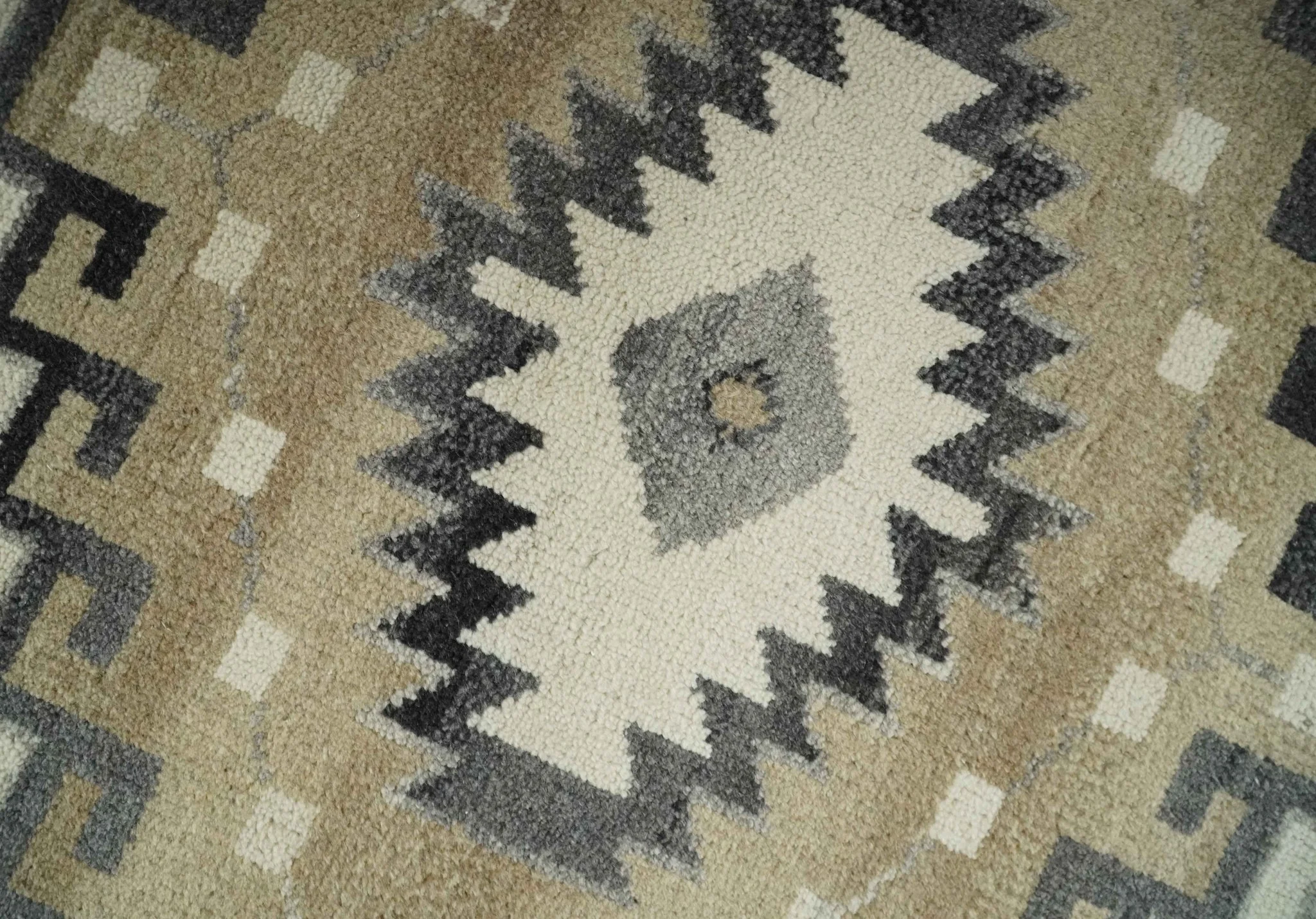 Custom Made Natural Wool Hand Knotted Ivory, Beige and Charcoal Traditional Area Rug, Kids, Living Room and Bedroom Rug - Image 4
