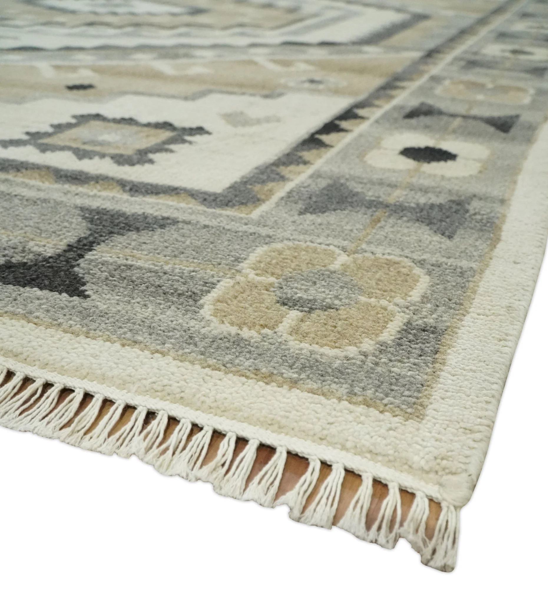 Custom Made Natural Wool Hand Knotted Ivory, Beige and Charcoal Traditional Area Rug, Kids, Living Room and Bedroom Rug - Image 5