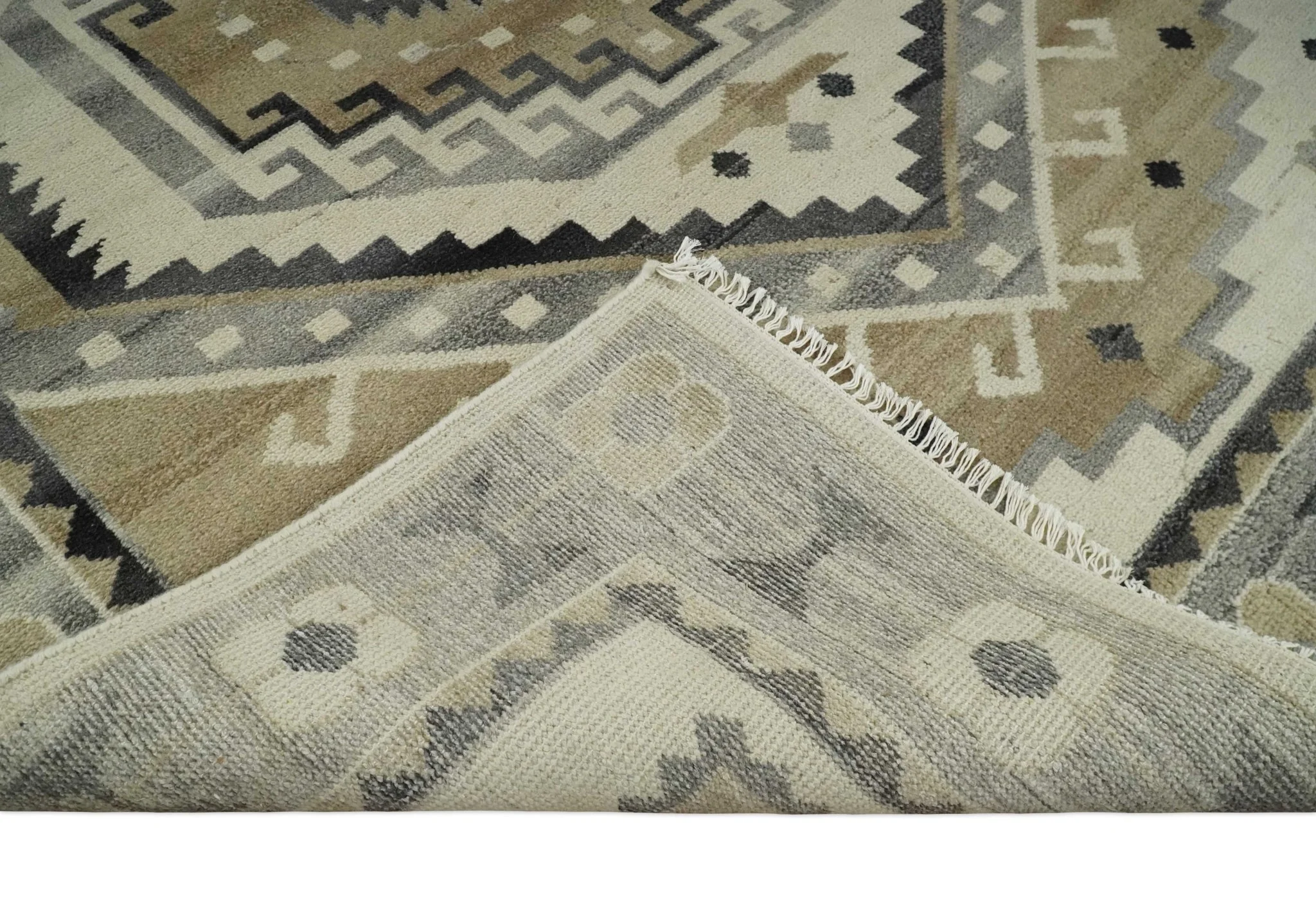 Custom Made Natural Wool Hand Knotted Ivory, Beige and Charcoal Traditional Area Rug, Kids, Living Room and Bedroom Rug - Image 7
