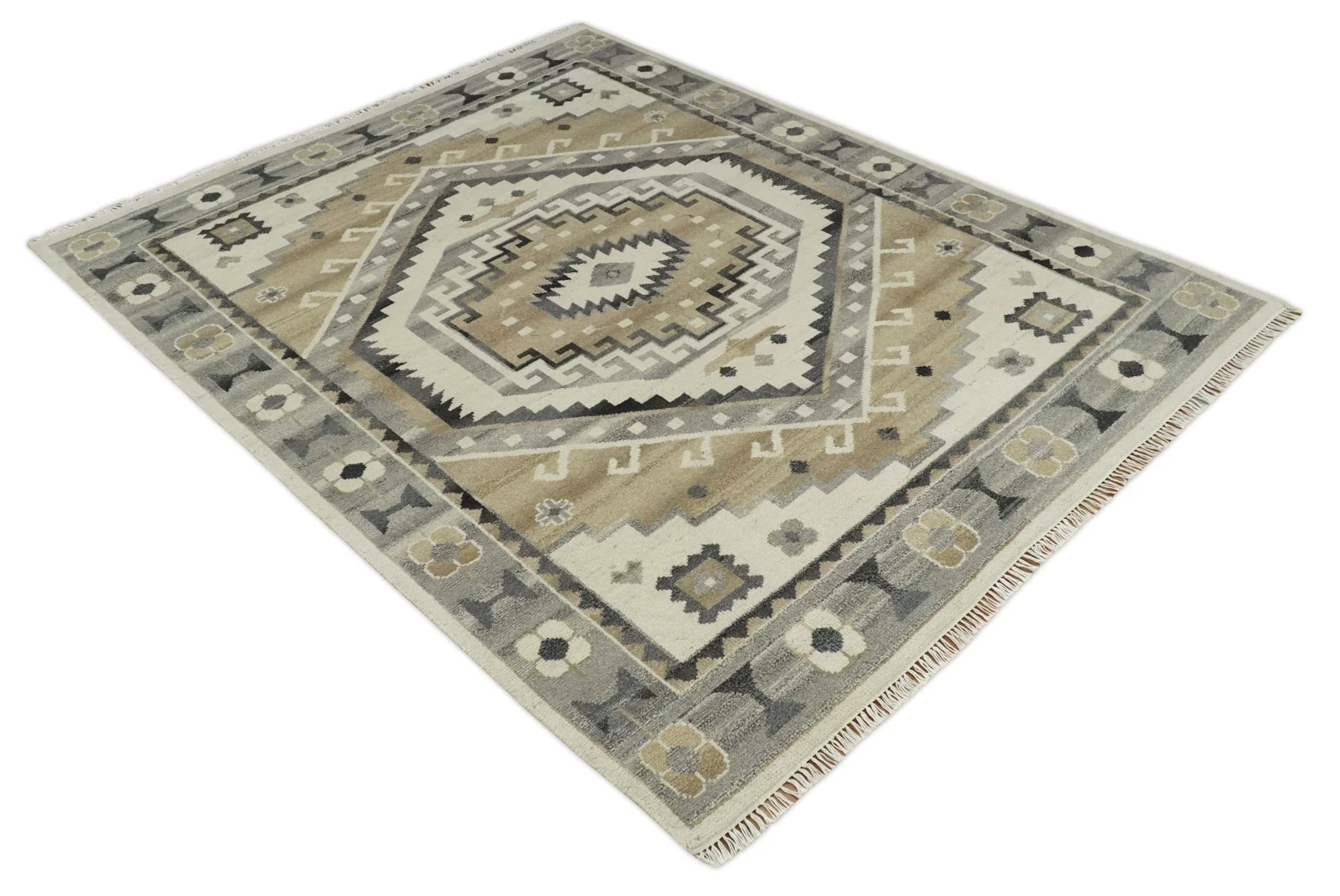 Custom Made Natural Wool Hand Knotted Ivory, Beige and Charcoal Traditional Area Rug, Kids, Living Room and Bedroom Rug - Image 9