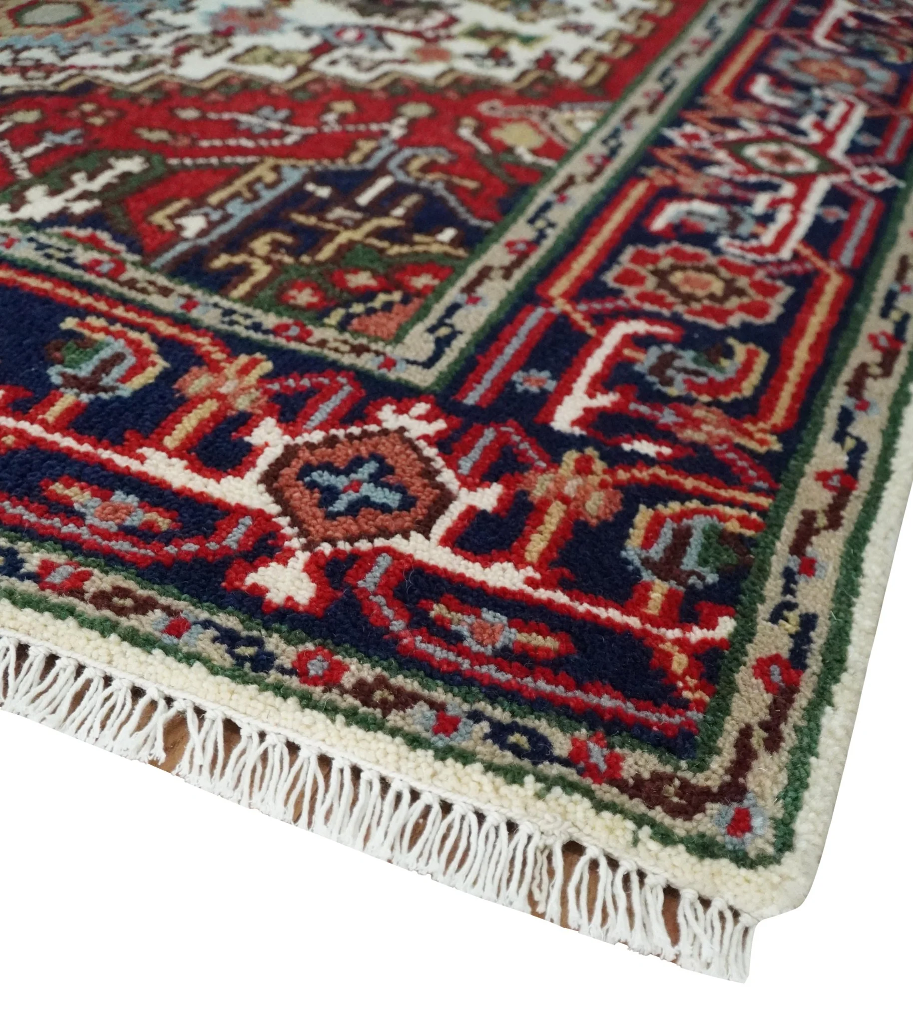 Hand Knotted Ivory, Brown and Blue 4x6 Traditional Antique Style Wool Area Rug - Image 3