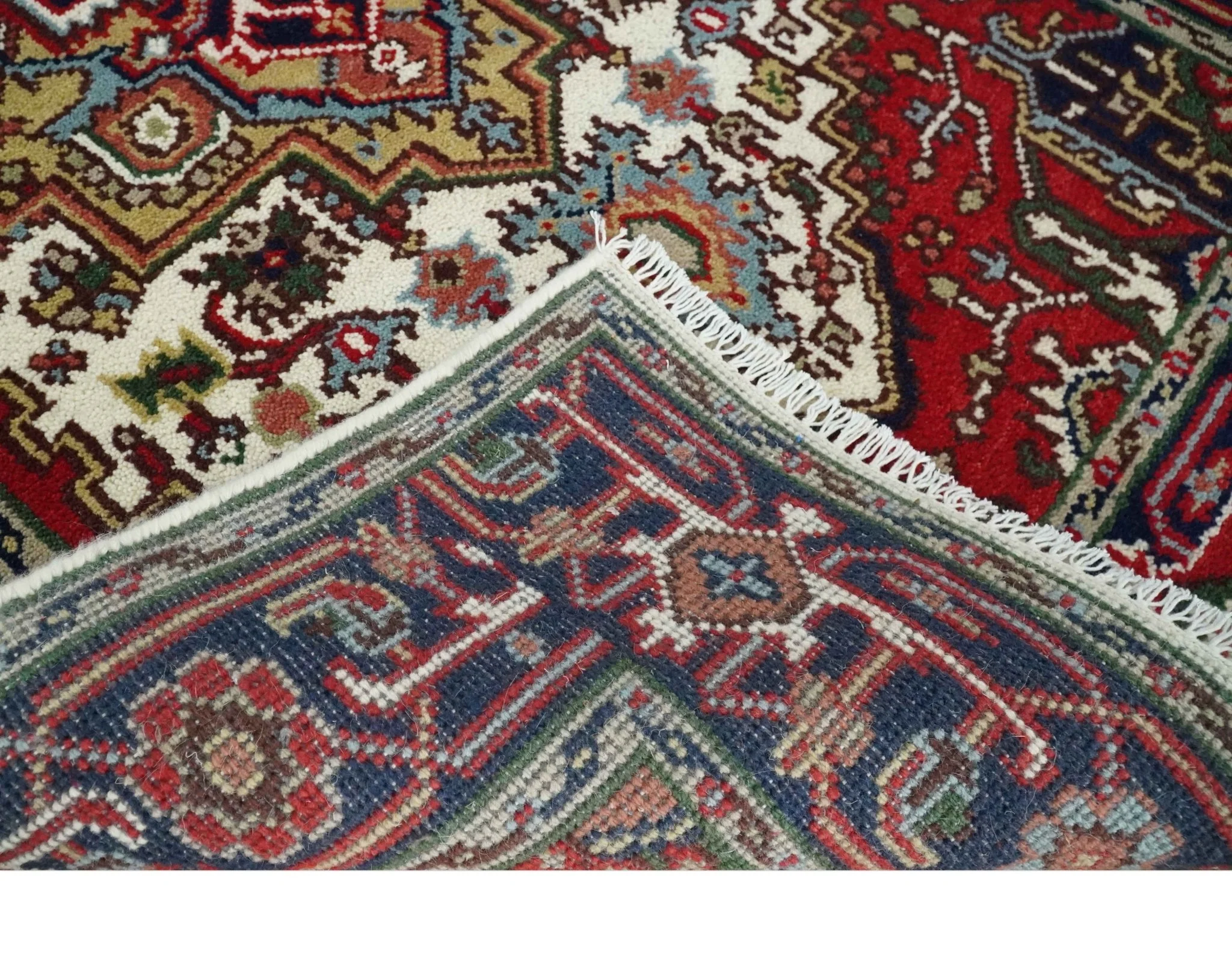Hand Knotted Ivory, Brown and Blue 4x6 Traditional Antique Style Wool Area Rug - Image 4