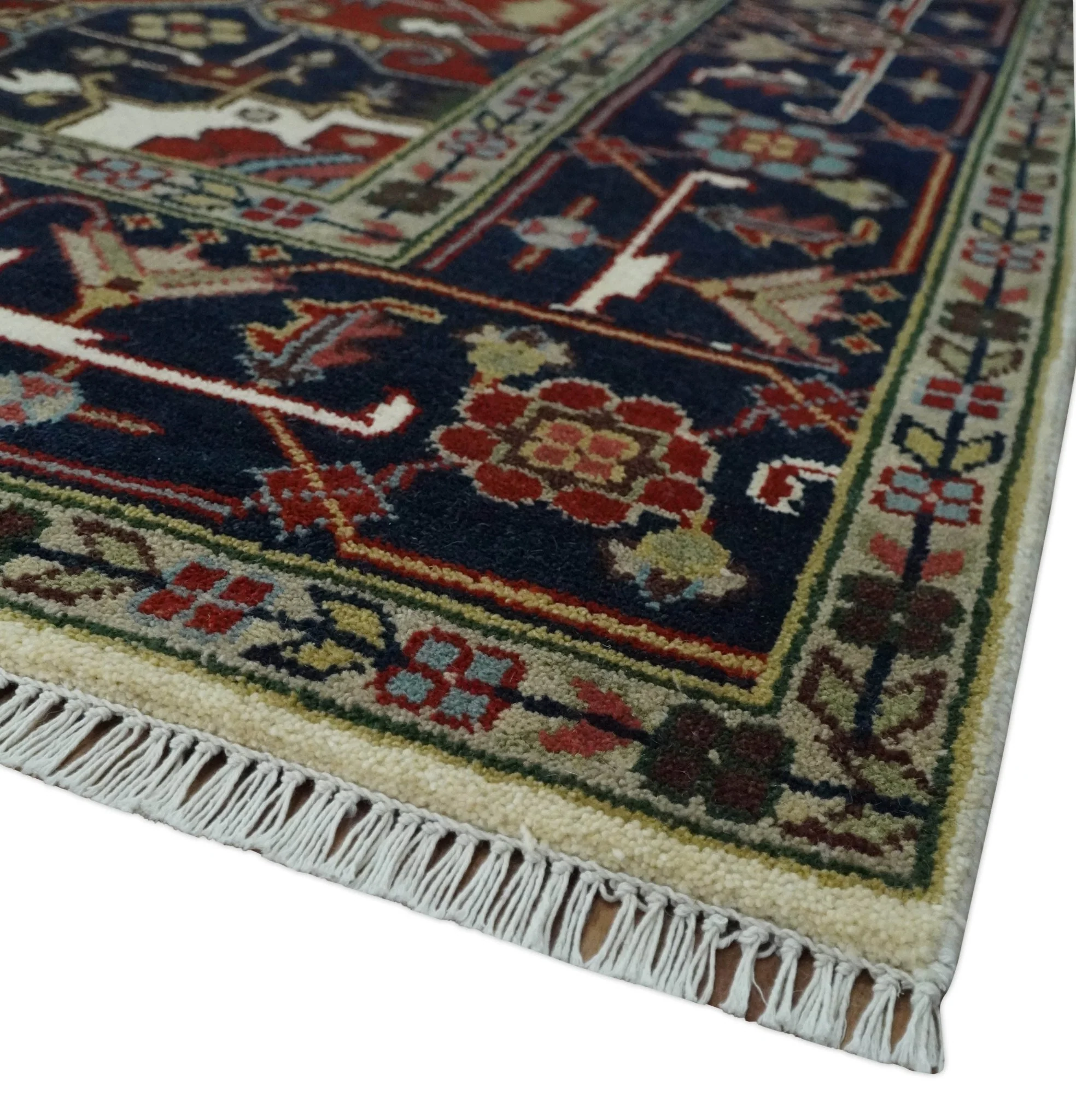 Hand Knotted Ivory, Brown and Blue 9x12 Traditional Antique Syle Wool Area Rug - Image 5