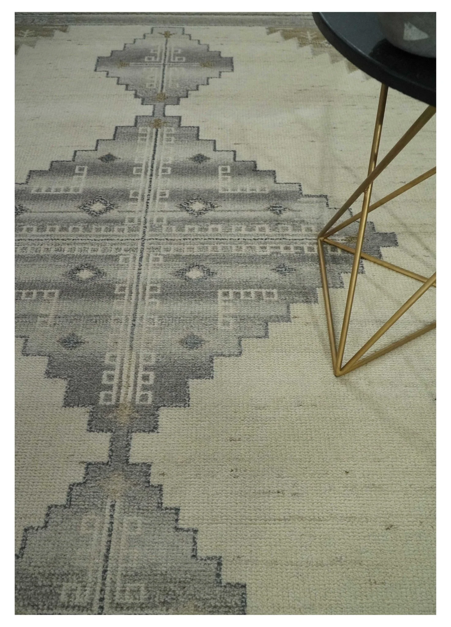 Custom Made Earthy Hand Knotted Ivory, Charcoal and Beige Wool Area Rug - Image 2