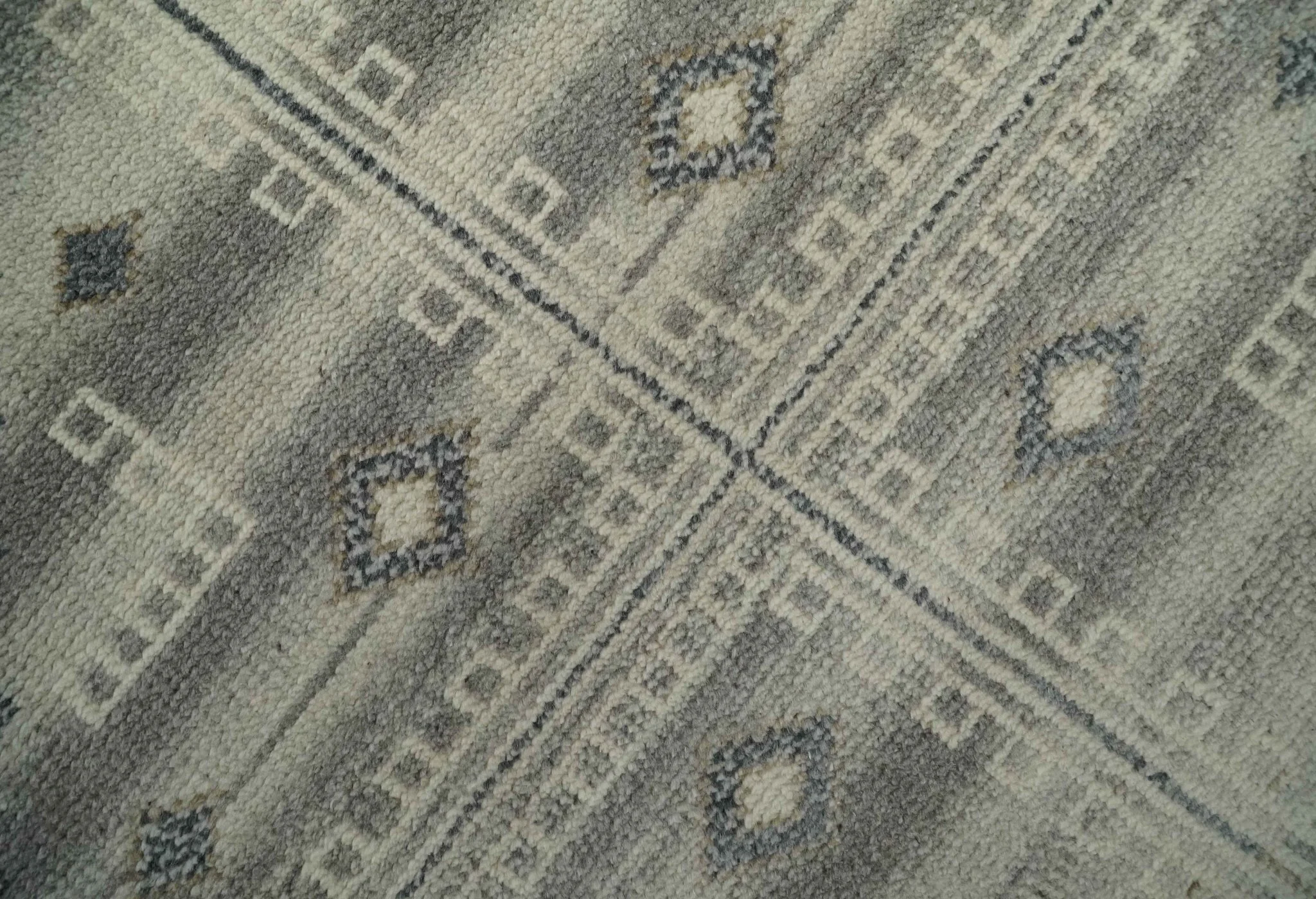 Custom Made Earthy Hand Knotted Ivory, Charcoal and Beige Wool Area Rug - Image 4