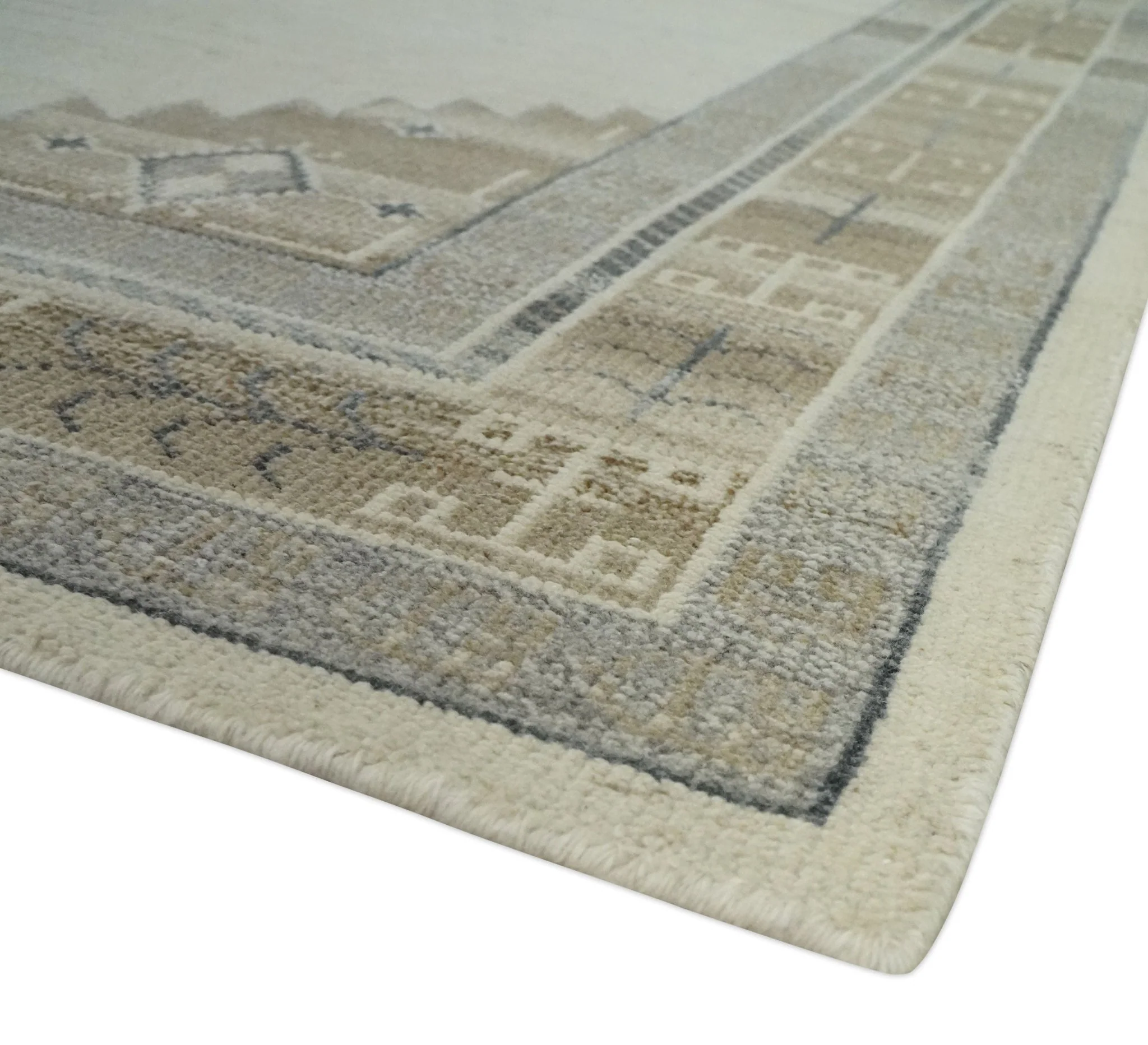 Custom Made Earthy Hand Knotted Ivory, Charcoal and Beige Wool Area Rug - Image 5