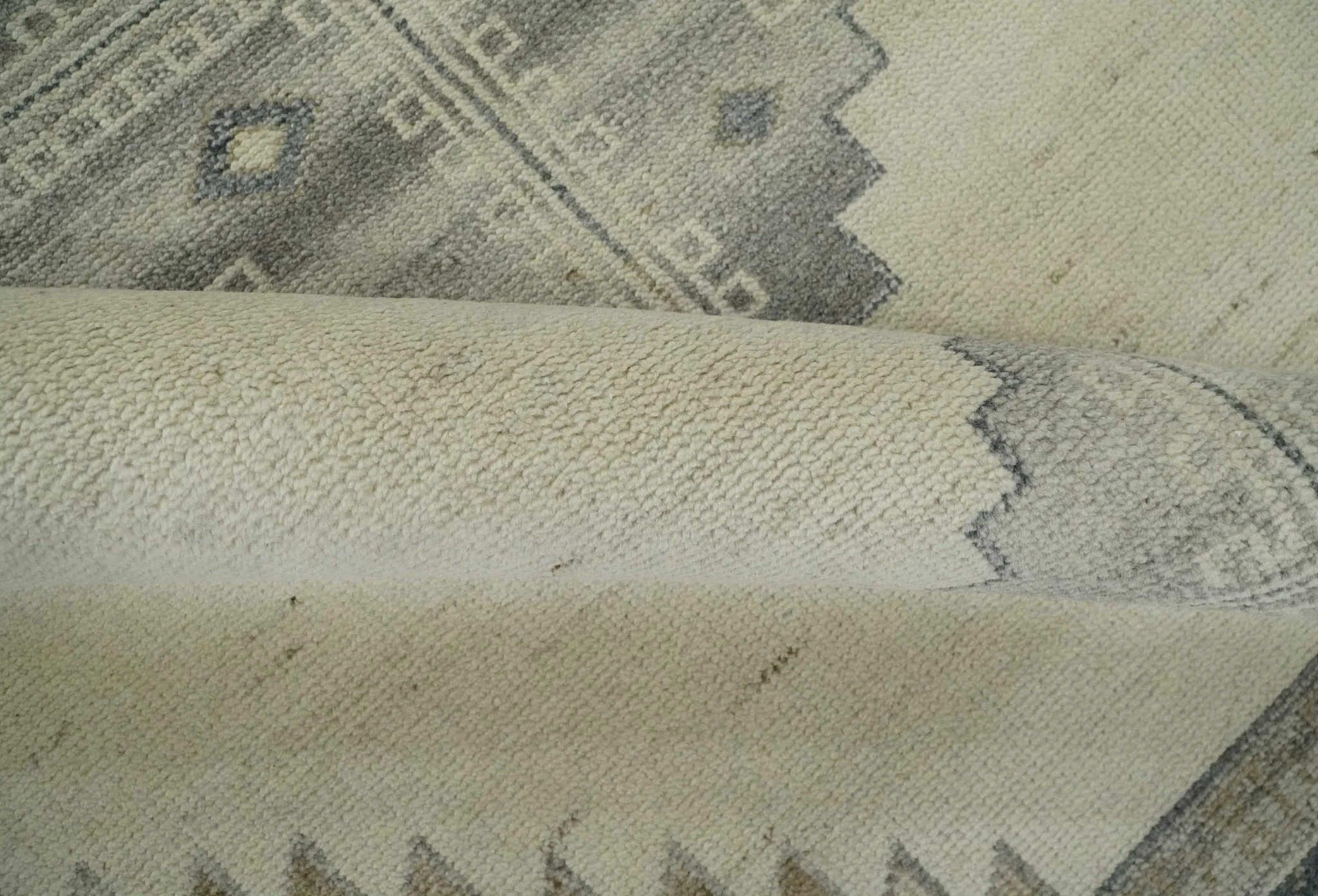 Custom Made Earthy Hand Knotted Ivory, Charcoal and Beige Wool Area Rug - Image 6
