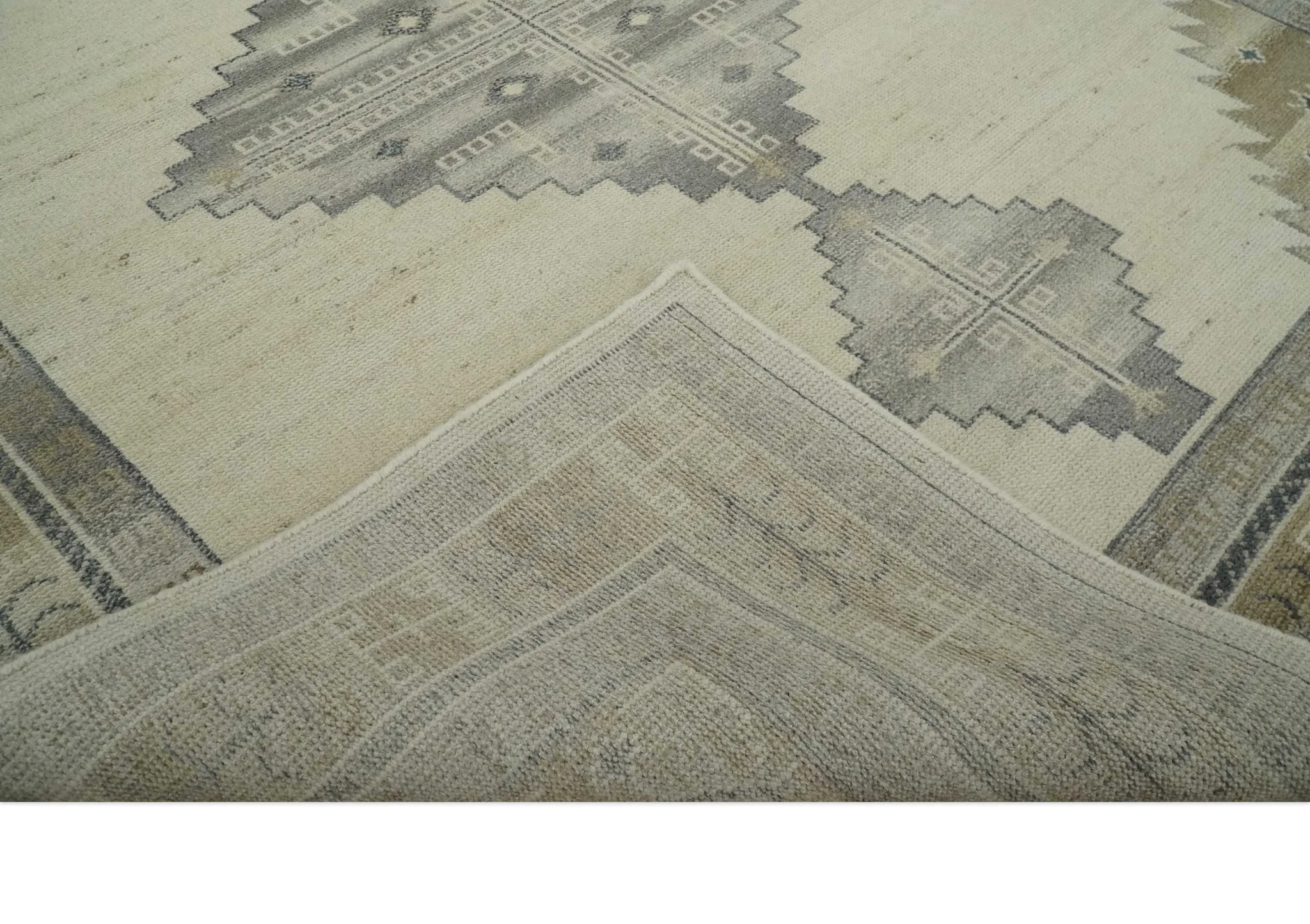 Custom Made Earthy Hand Knotted Ivory, Charcoal and Beige Wool Area Rug - Image 7