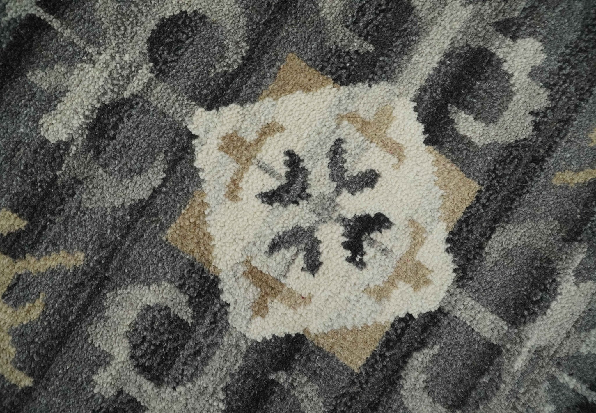 Hand Knotted Charcoal, Ivory and Beige Traditional Medallion Natural Wool Multi Size Area Rug, Kids, Living Room and Bedroom Rug - Image 4