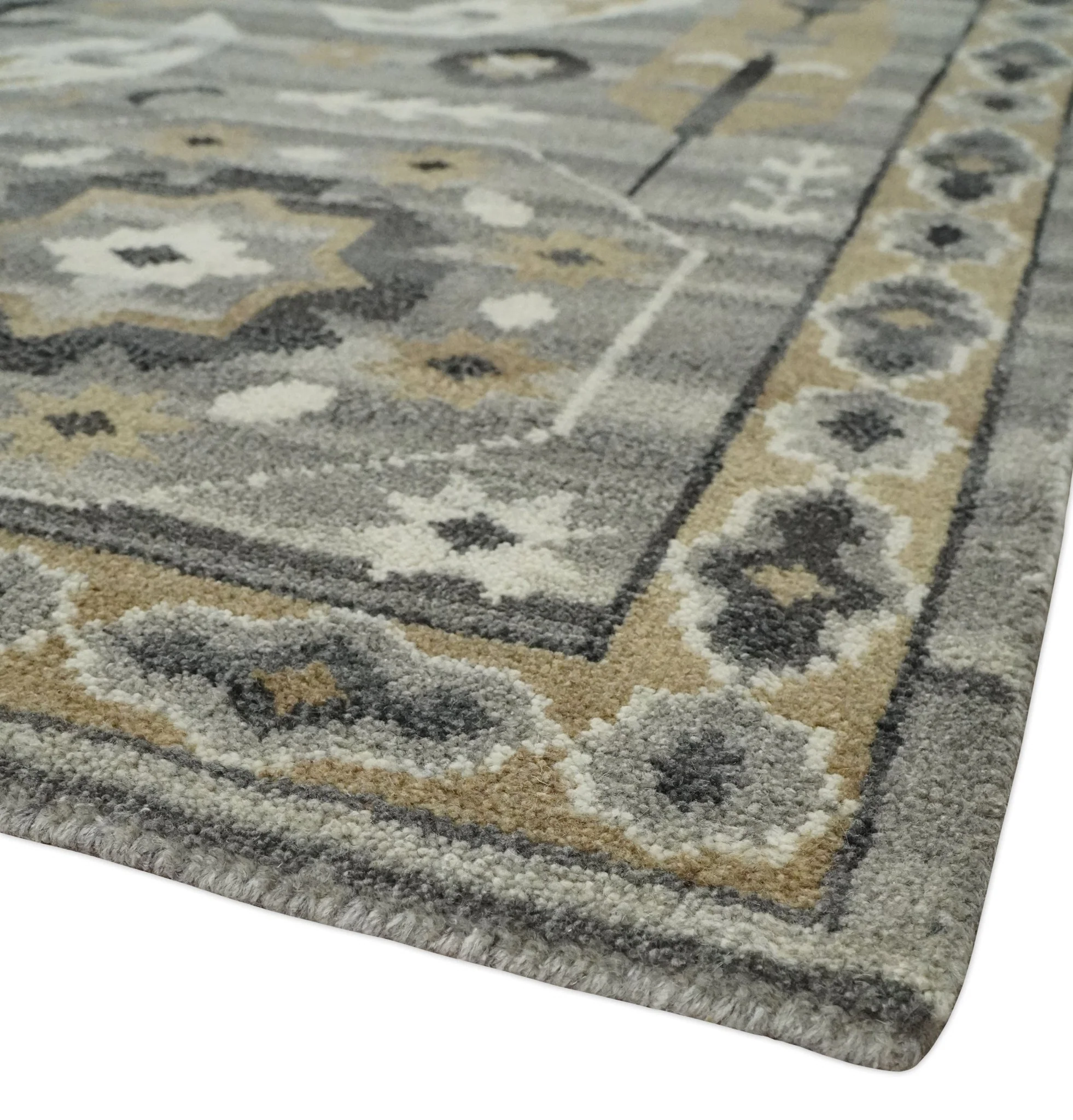 Hand Knotted Charcoal, Ivory and Beige Traditional Medallion Natural Wool Multi Size Area Rug, Kids, Living Room and Bedroom Rug - Image 5