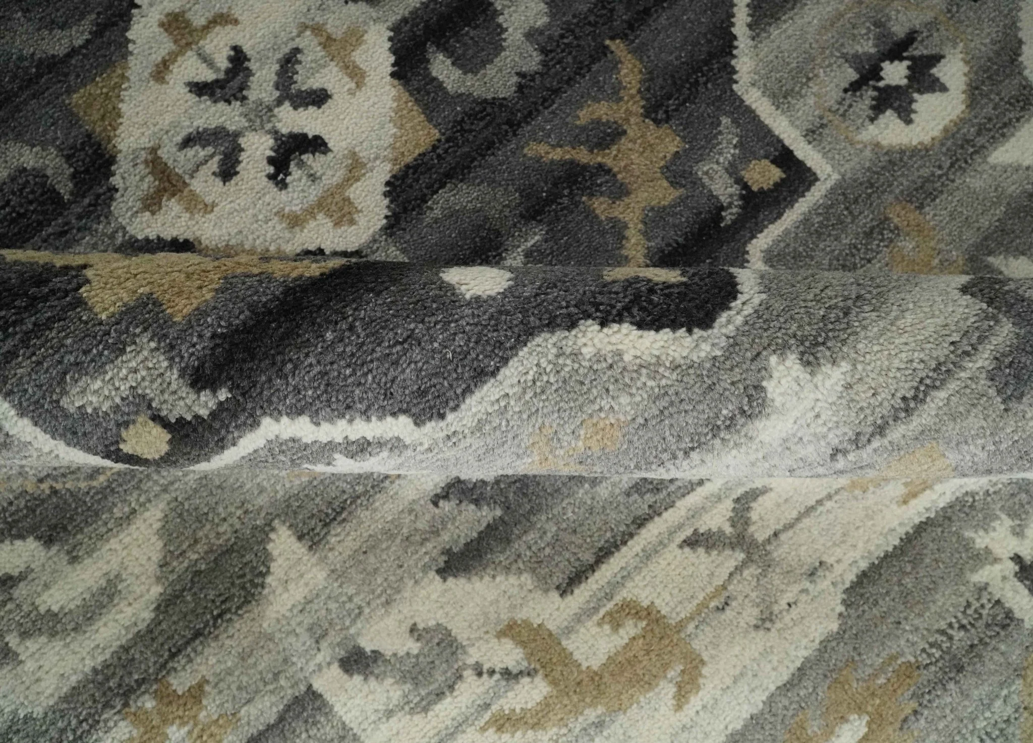 Hand Knotted Charcoal, Ivory and Beige Traditional Medallion Natural Wool Multi Size Area Rug, Kids, Living Room and Bedroom Rug - Image 6