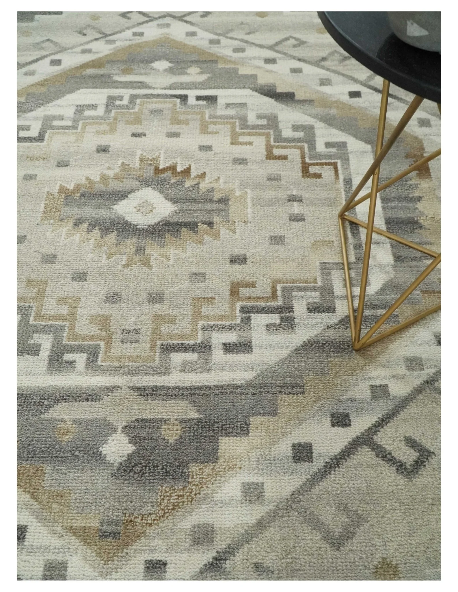 Hand Knotted Ivory, Charcoal and Beige Traditional Medallion Natural Wool Custom Made Area Rug, Kids, Living Room and Bedroom Rug - Image 2