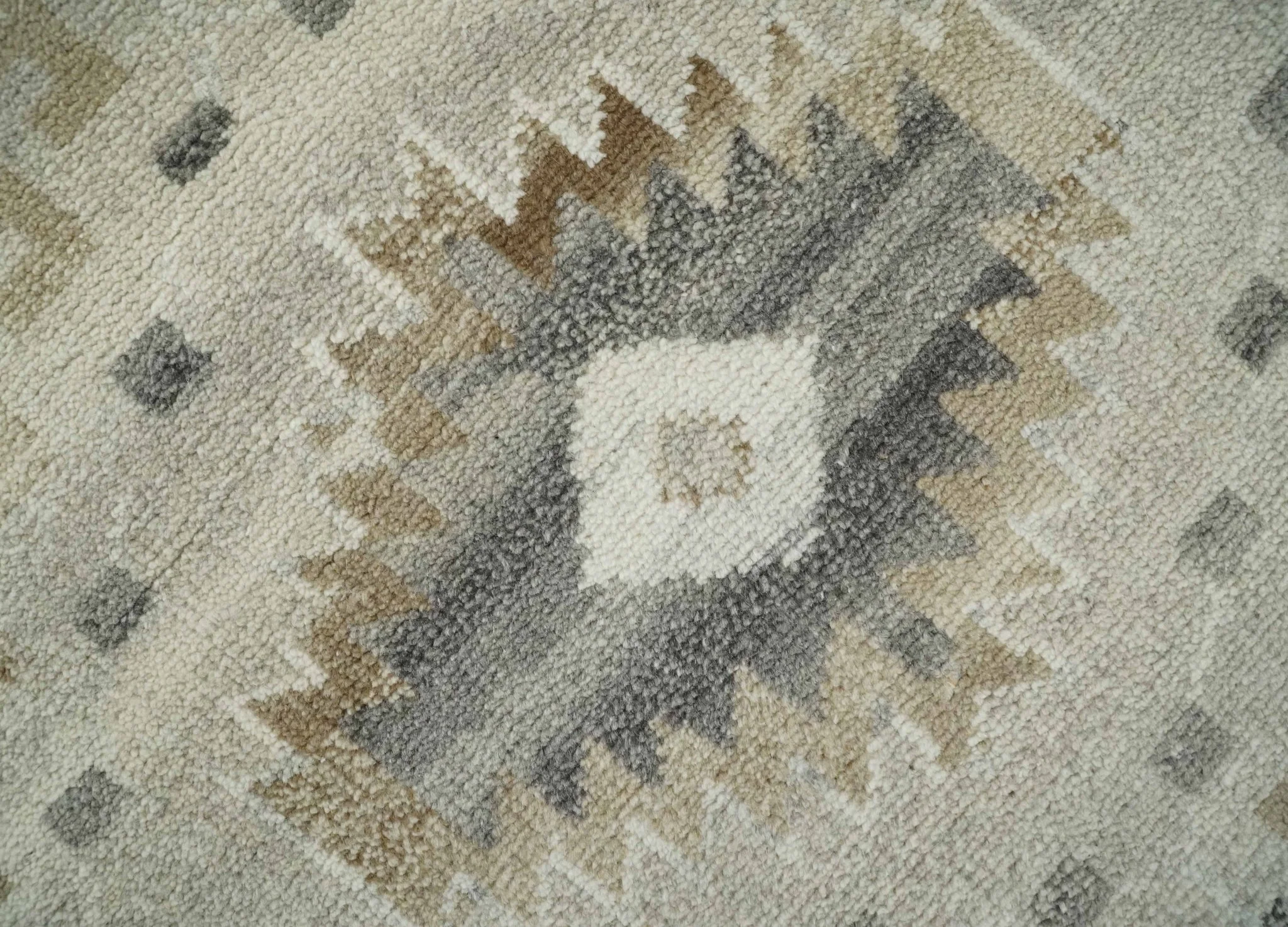 Hand Knotted Ivory, Charcoal and Beige Traditional Medallion Natural Wool Custom Made Area Rug, Kids, Living Room and Bedroom Rug - Image 4