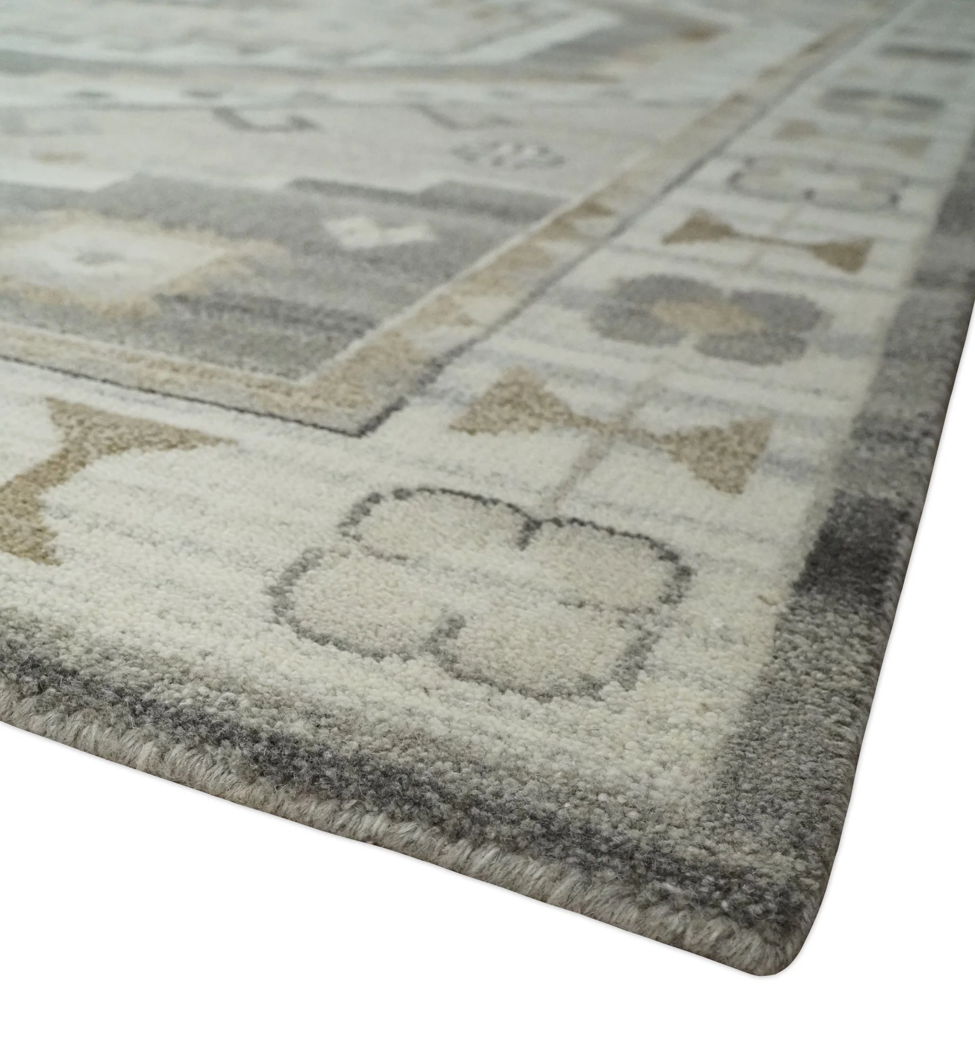 Hand Knotted Ivory, Charcoal and Beige Traditional Medallion Natural Wool Custom Made Area Rug, Kids, Living Room and Bedroom Rug - Image 5