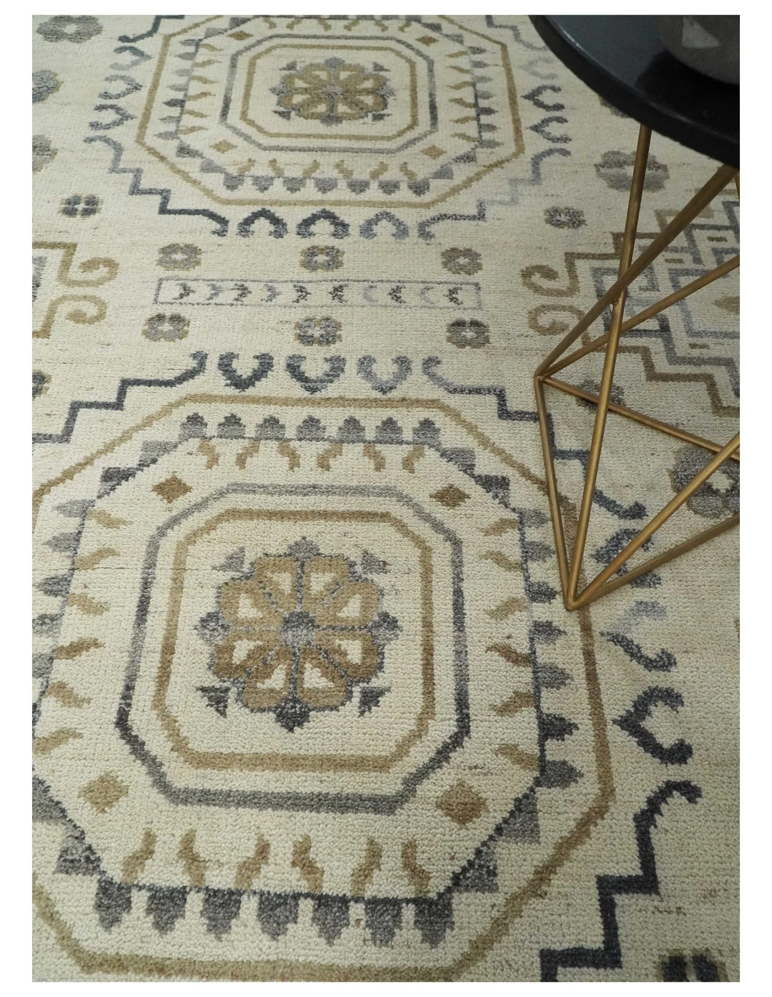Hand Knotted Ivory, Gray and Beige Traditional Medallion Natural Wool Custom Made Area Rug, Kids, Living Room and Bedroom Rug - Image 2