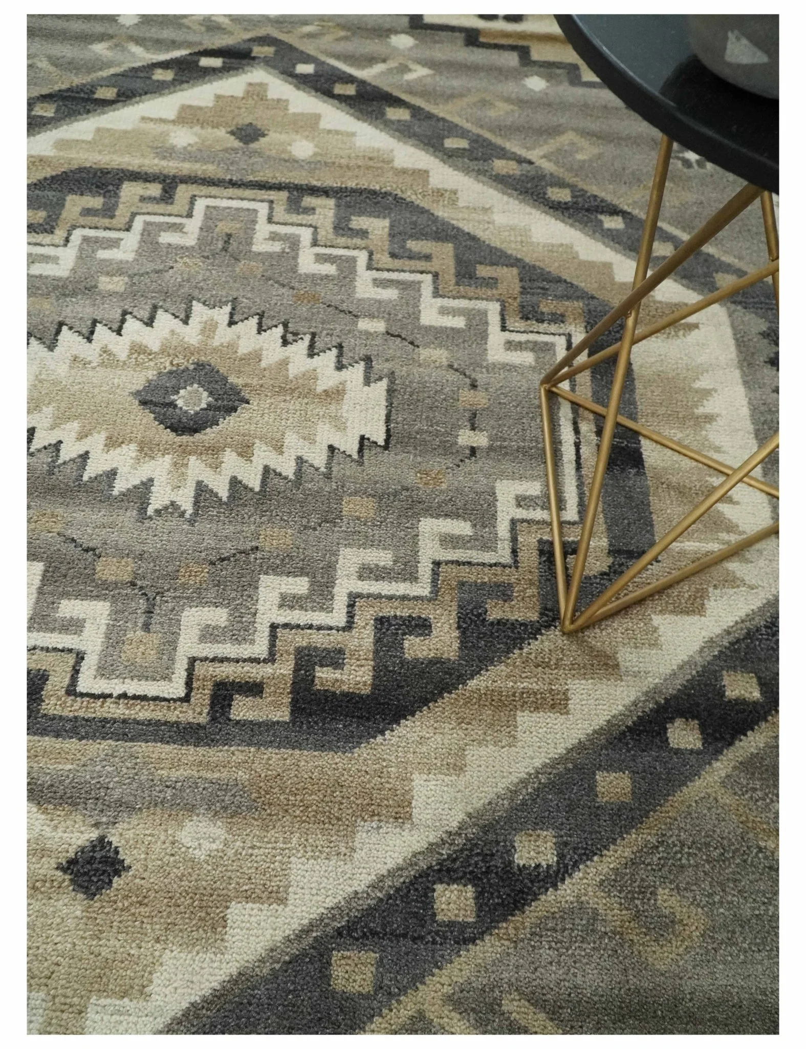 Hand Knotted Ivory, Charcoal and Beige Traditional Medallion Natural Wool Multi Size Area Rug, Kids, Living Room and Bedroom Rug - Image 2
