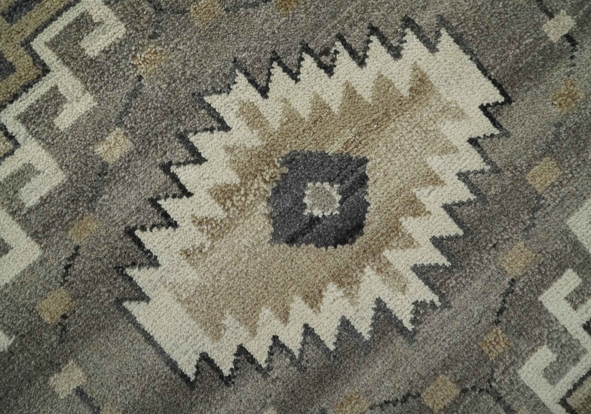 Hand Knotted Ivory, Charcoal and Beige Traditional Medallion Natural Wool Multi Size Area Rug, Kids, Living Room and Bedroom Rug - Image 4
