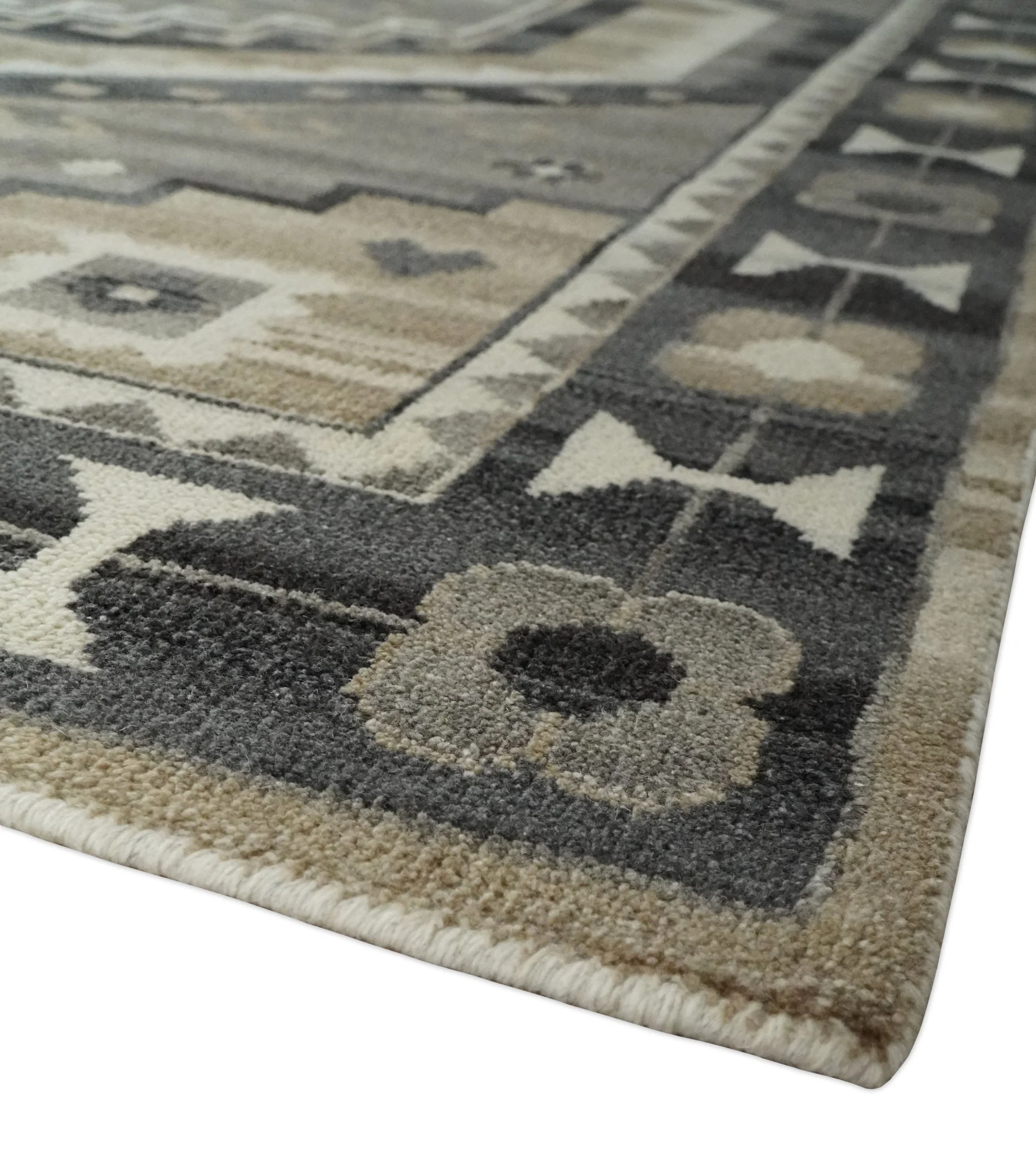 Hand Knotted Ivory, Charcoal and Beige Traditional Medallion Natural Wool Multi Size Area Rug, Kids, Living Room and Bedroom Rug - Image 5