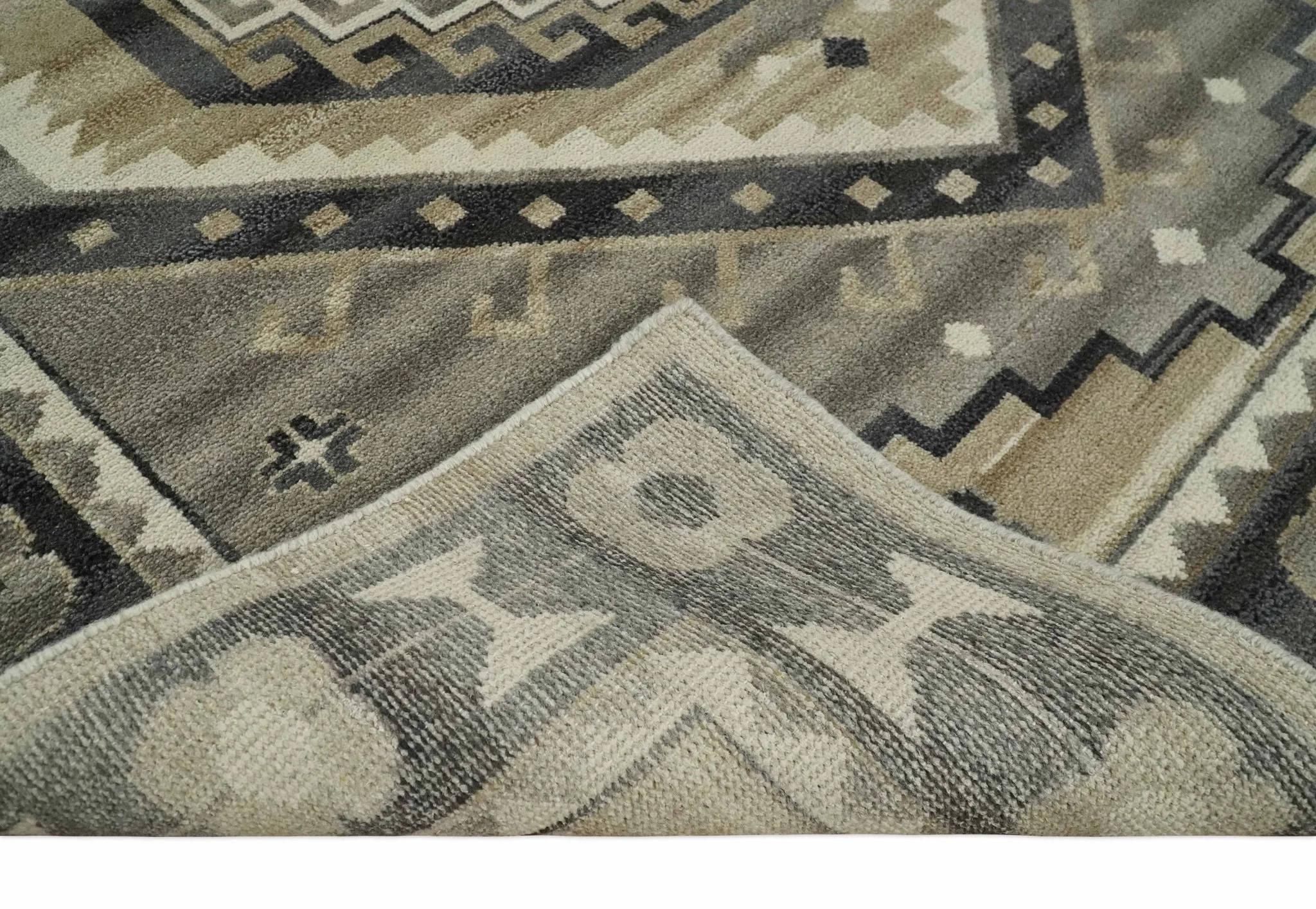 Hand Knotted Ivory, Charcoal and Beige Traditional Medallion Natural Wool Multi Size Area Rug, Kids, Living Room and Bedroom Rug - Image 6
