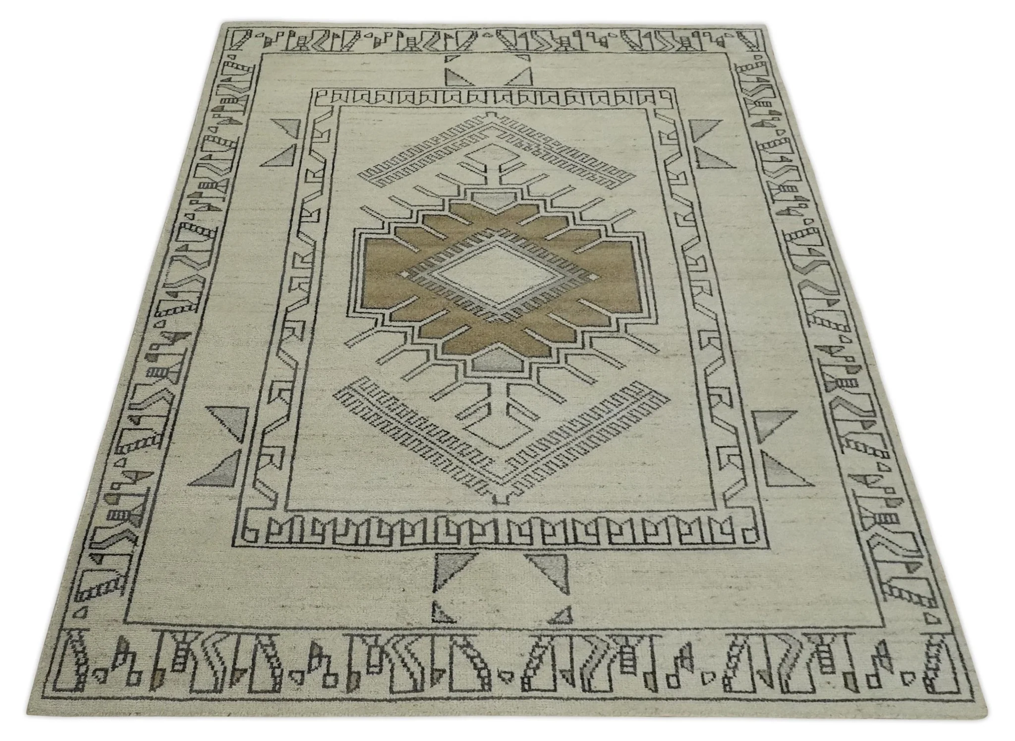 Natural Wool Hand Knotted Ivory, Beige and Black Traditional Heriz Serapi Wool Multi Size wool Area Rug, Kids, Living Room and Bedroom Rug - Image 10