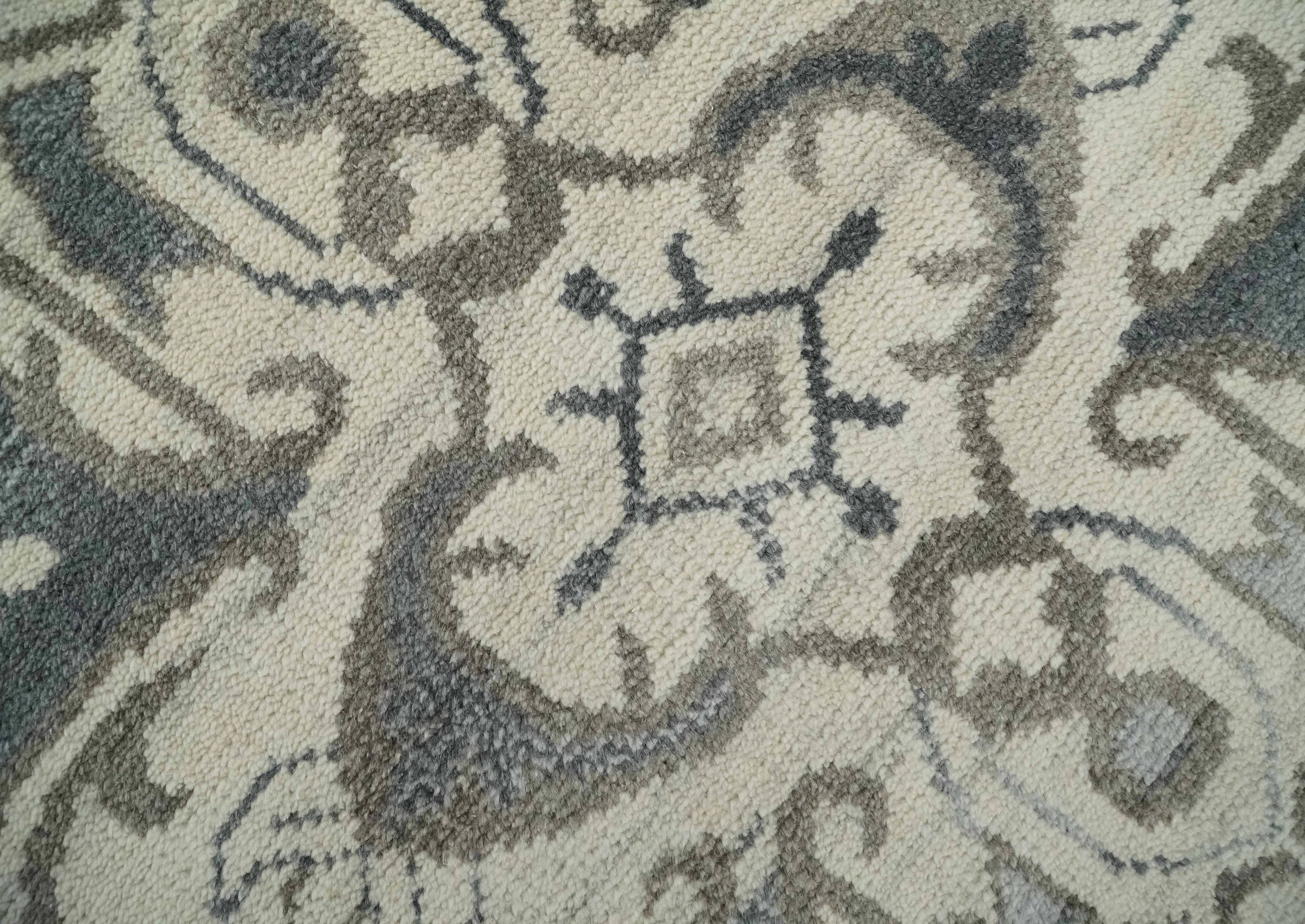 Custom Made Hand Knotted Ivory, Charcoal and Gray Traditional Medallion Natural Wool Area Rug, Kids, Living Room and Bedroom Rug - Image 4