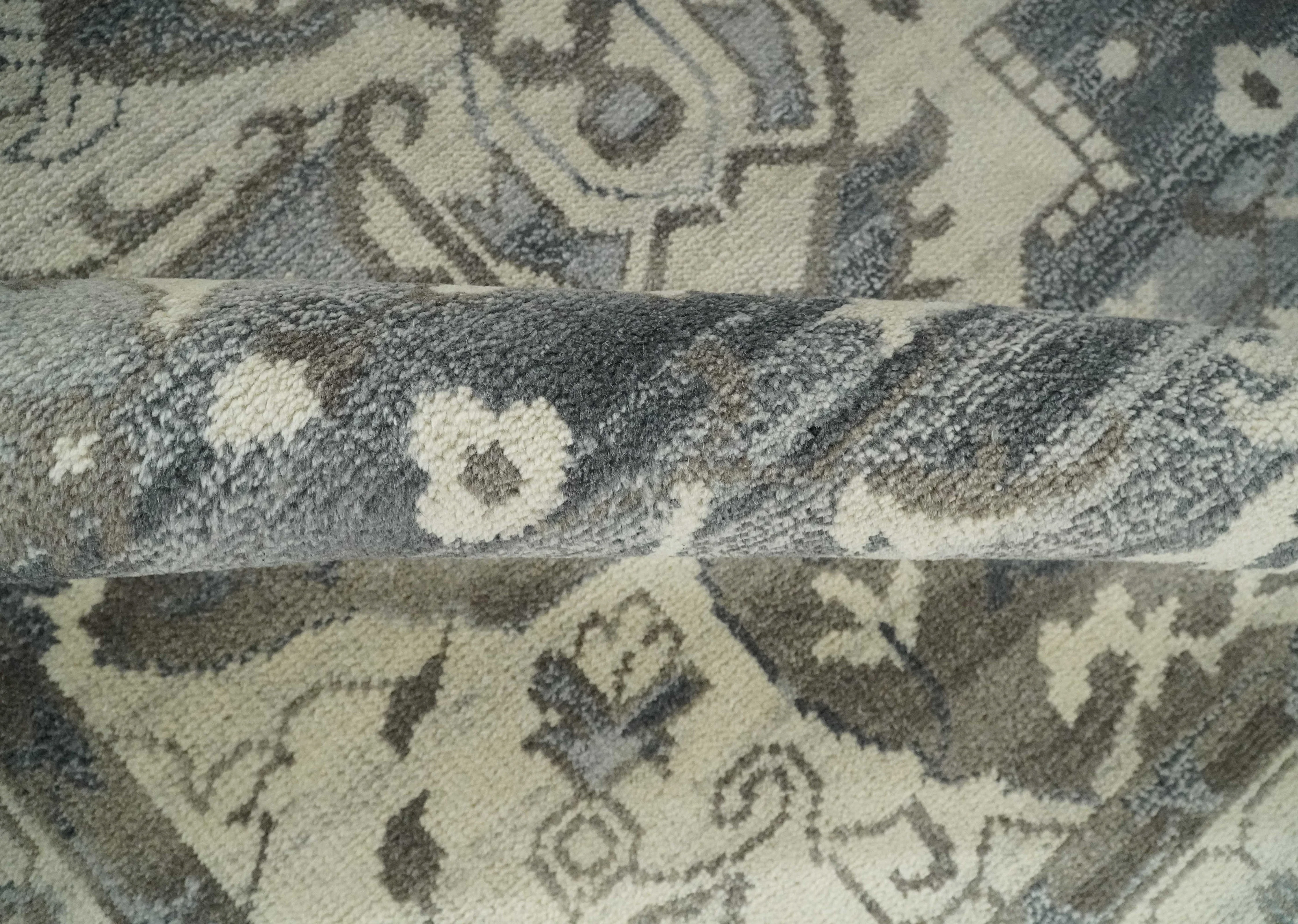 Custom Made Hand Knotted Ivory, Charcoal and Gray Traditional Medallion Natural Wool Area Rug, Kids, Living Room and Bedroom Rug - Image 6
