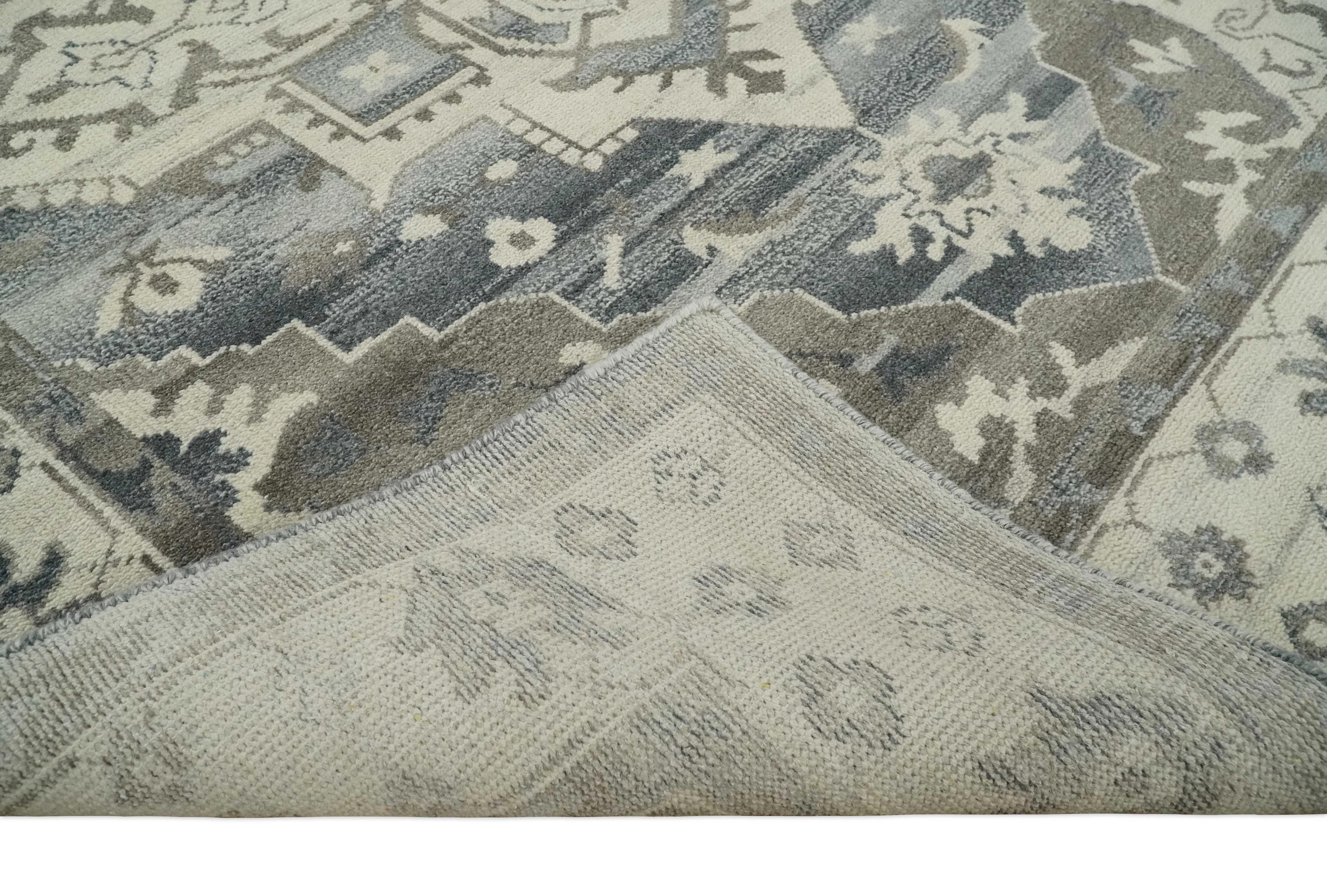 Custom Made Hand Knotted Ivory, Charcoal and Gray Traditional Medallion Natural Wool Area Rug, Kids, Living Room and Bedroom Rug - Image 7