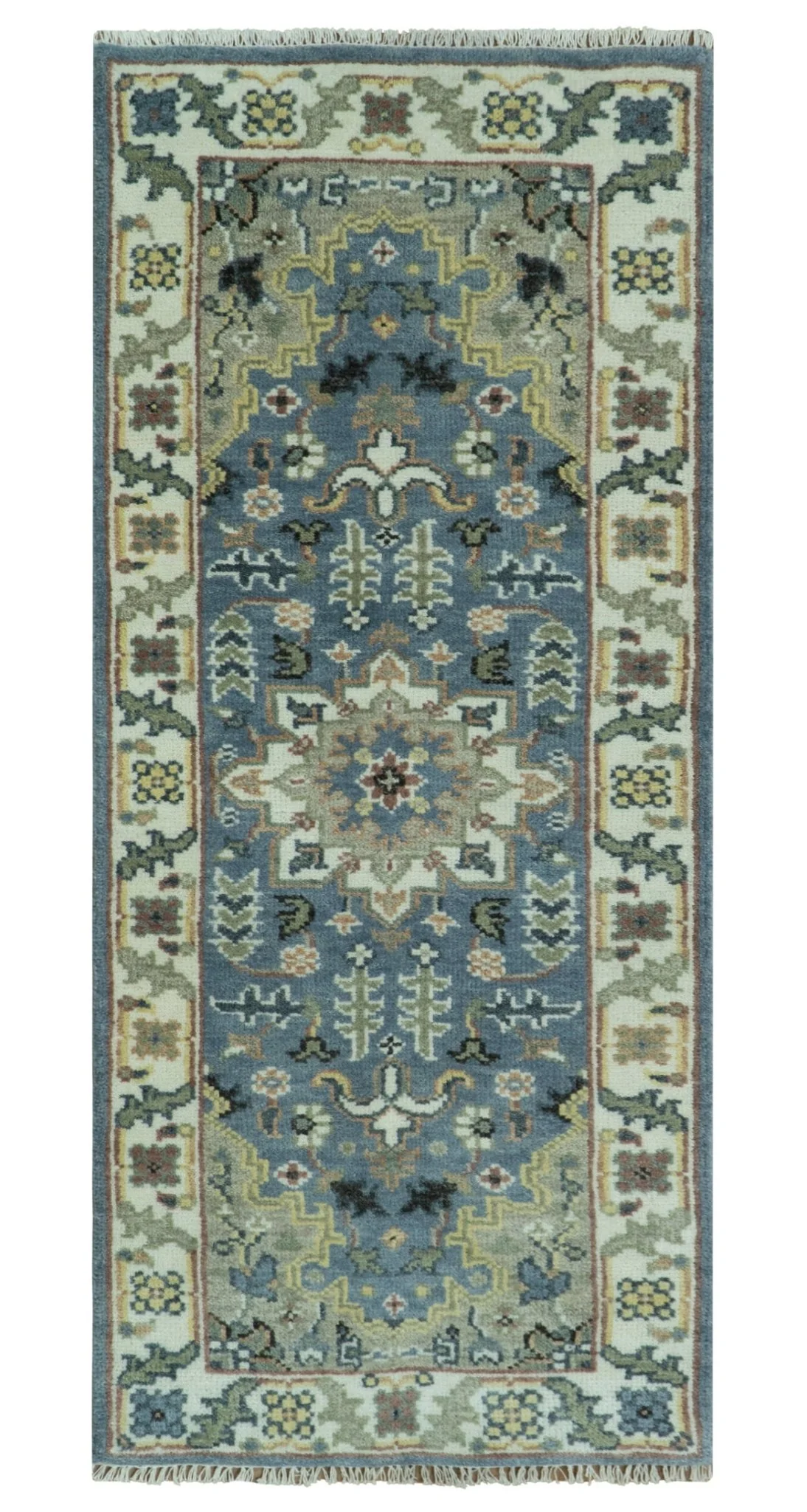 Custom Made Fine Knots Hand Knotted Ivory, Taupe and Olive Traditional Wool Rug - Image 11