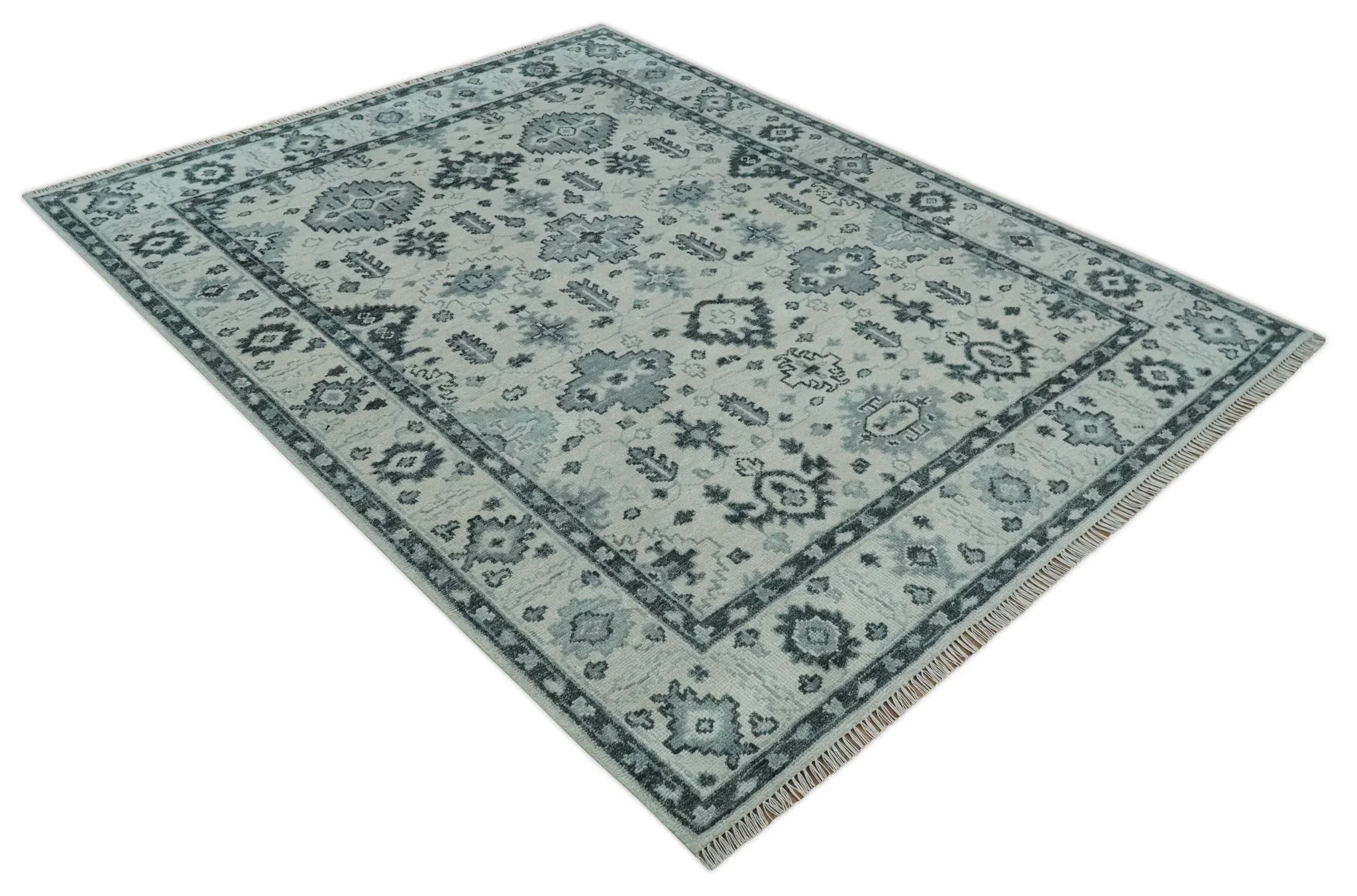 Hand Knotted Multi size Ivory, Silver and Charcoal Antique Turkish  Oushak Wool Area Rug - Image 10