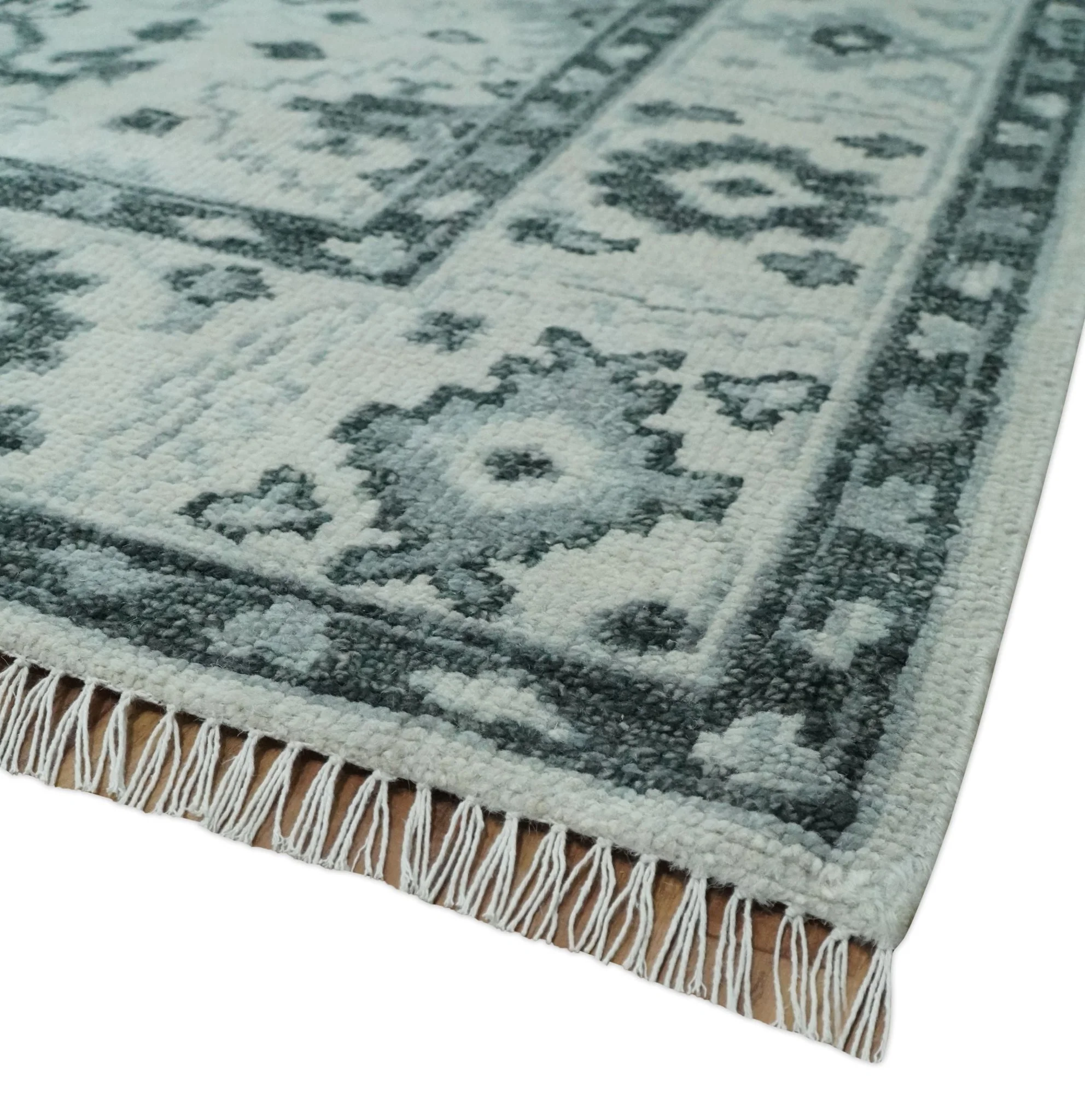 Hand Knotted Multi size Ivory, Silver and Charcoal Antique Turkish  Oushak Wool Area Rug - Image 5