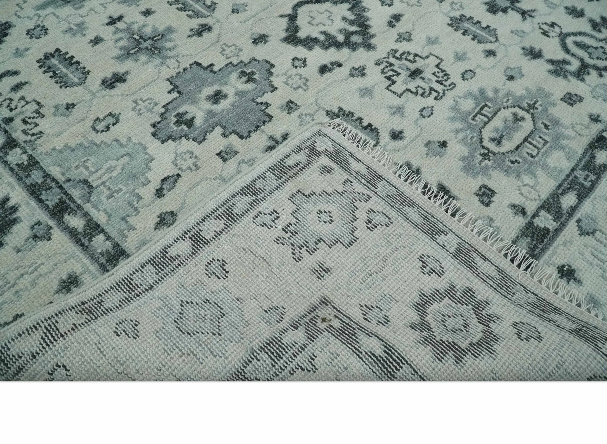 Hand Knotted Multi size Ivory, Silver and Charcoal Antique Turkish  Oushak Wool Area Rug - Image 7